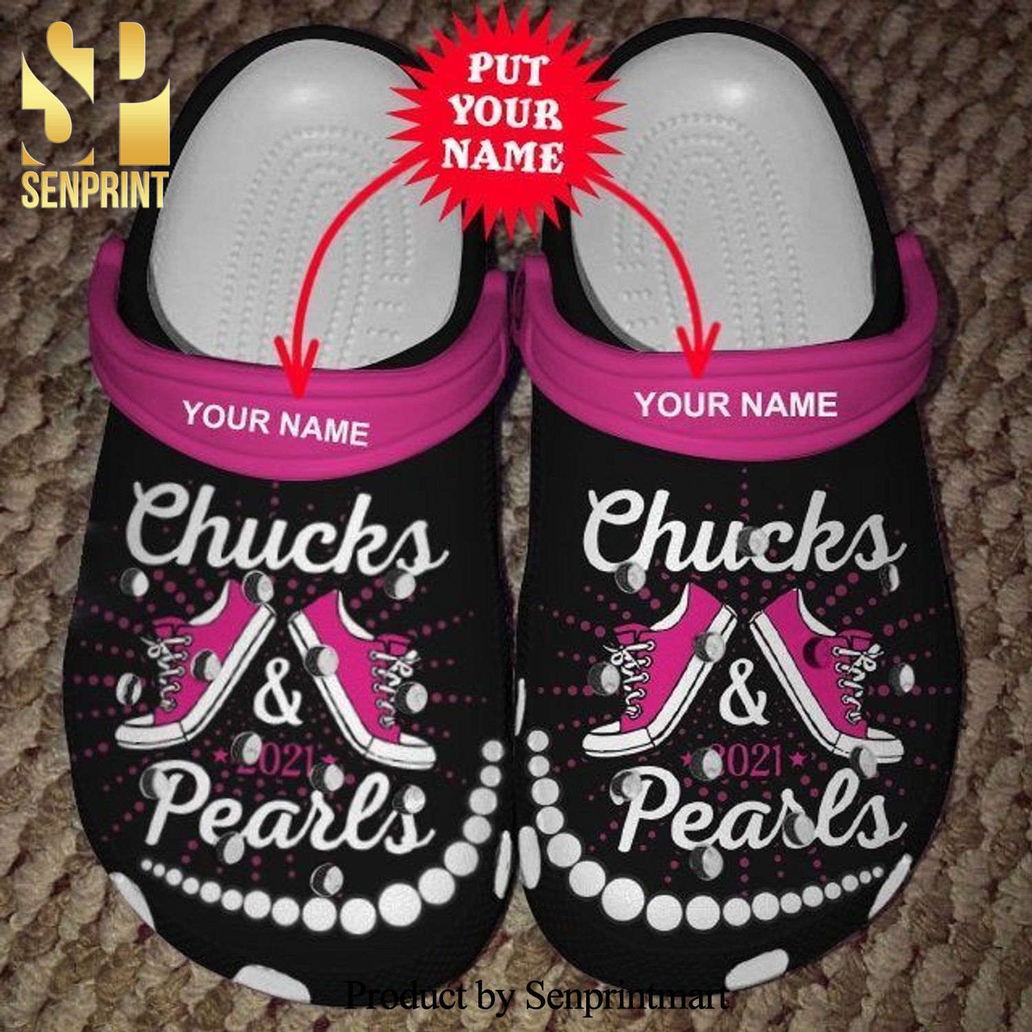 Chucks And Pearls Personalisation Full Printing Crocs Sandals