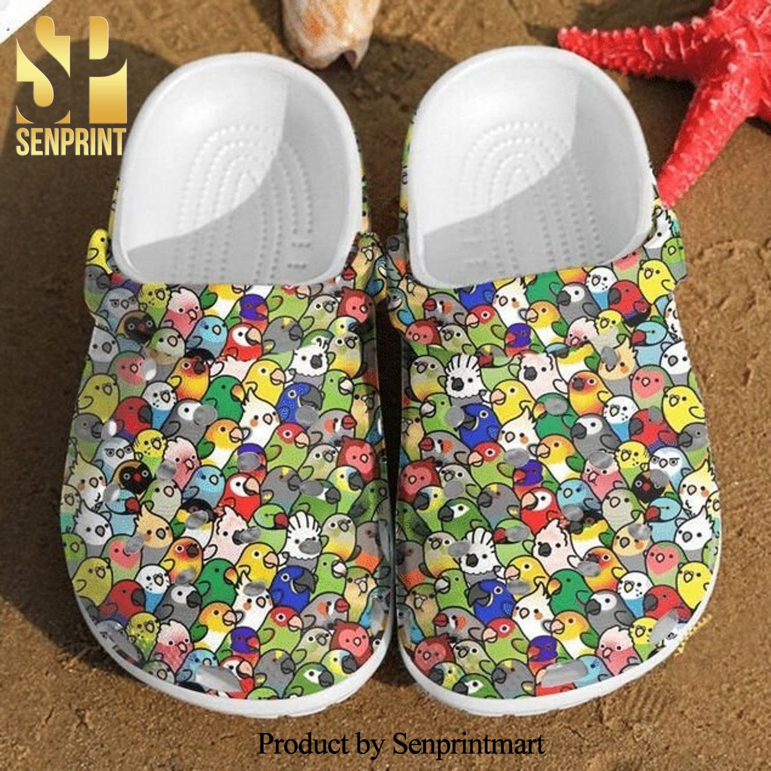 Colorful Birds Pattern Full Printing Crocs Sandals