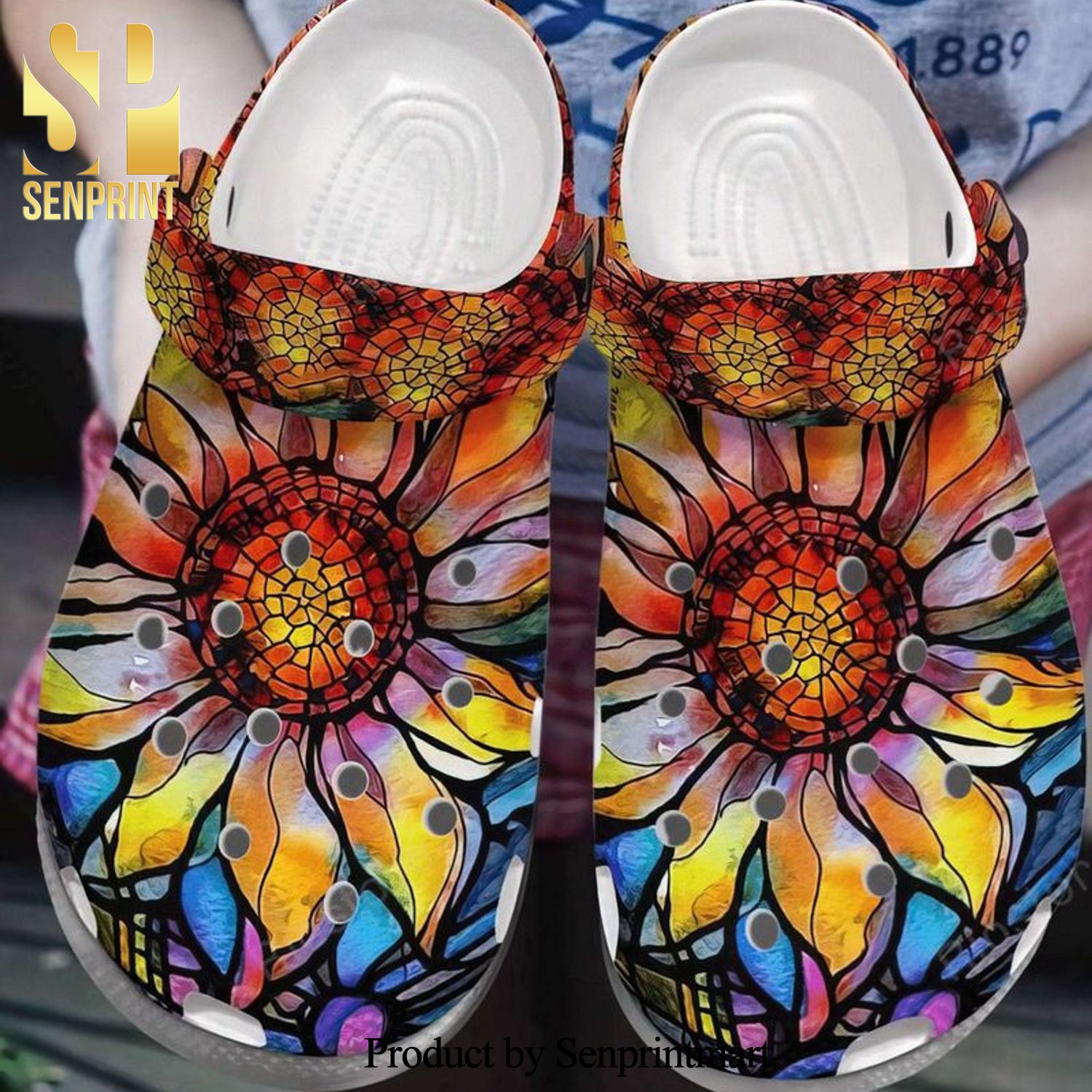 Colorful Flower Full Printed Crocs Crocband Adult Clogs