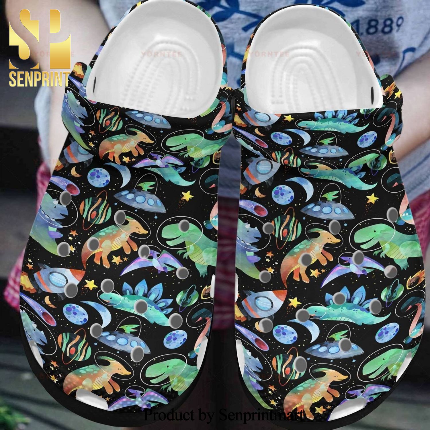 Colorful Space Dinosaur Ocean Gift For Lover Street Style Crocs Unisex Crocband Clogs