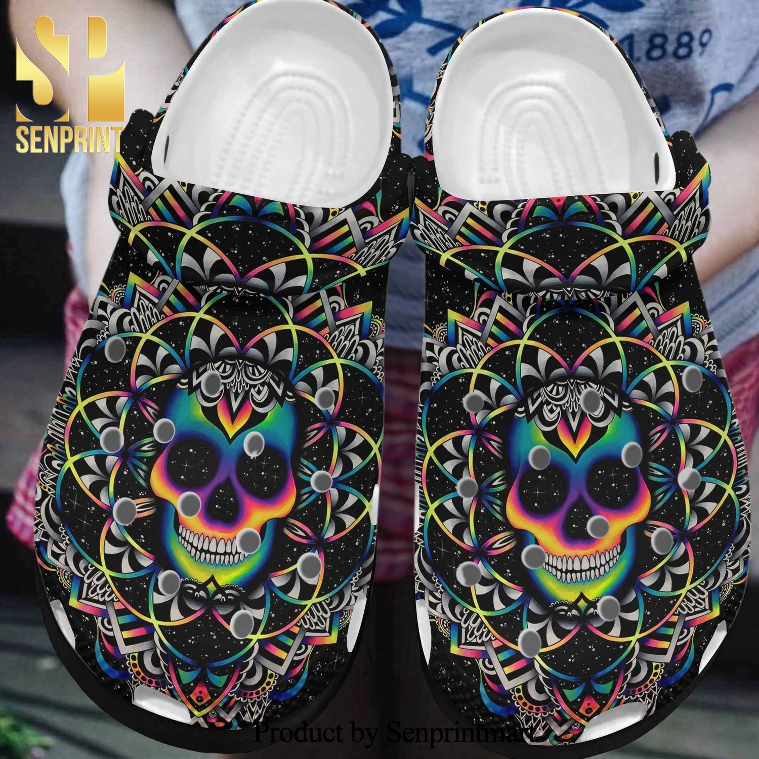 Colorfull Skull Mandala Gift For Lover Full Printed Crocs Crocband In Unisex Adult Shoes