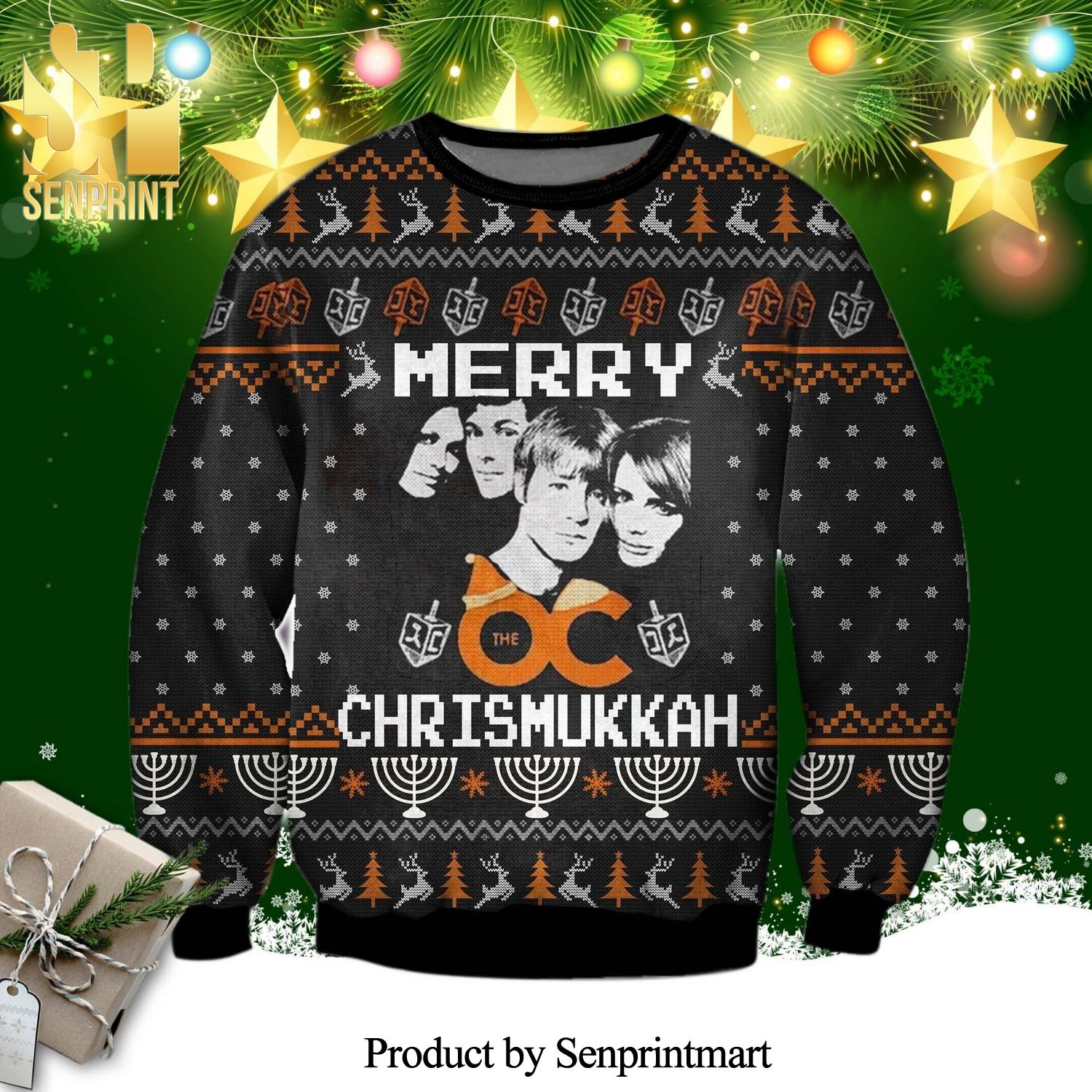 Merry Chrismukkah Seth Cohen The OC Knitted Ugly Christmas Sweater