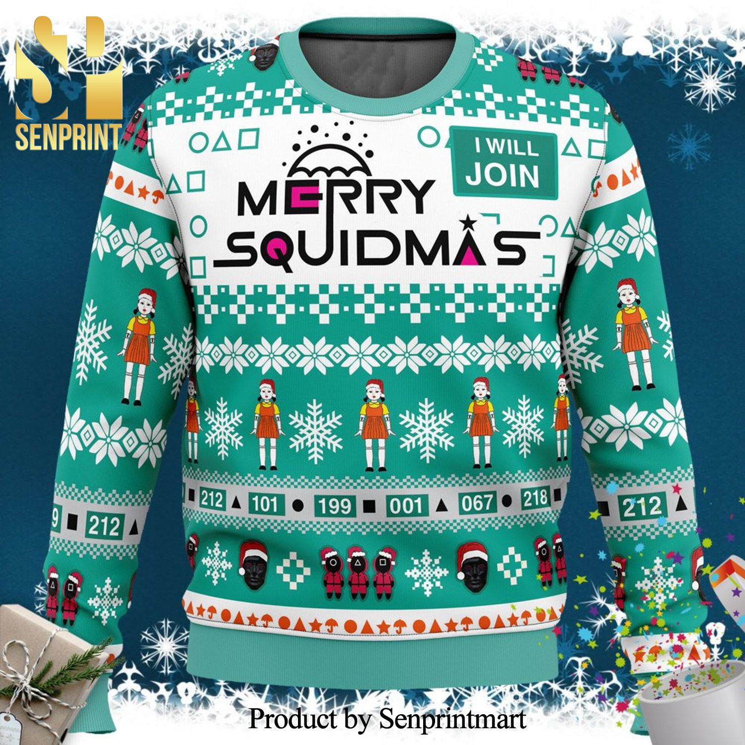 Merry Squidmas Squid Game Knitted Ugly Christmas Sweater