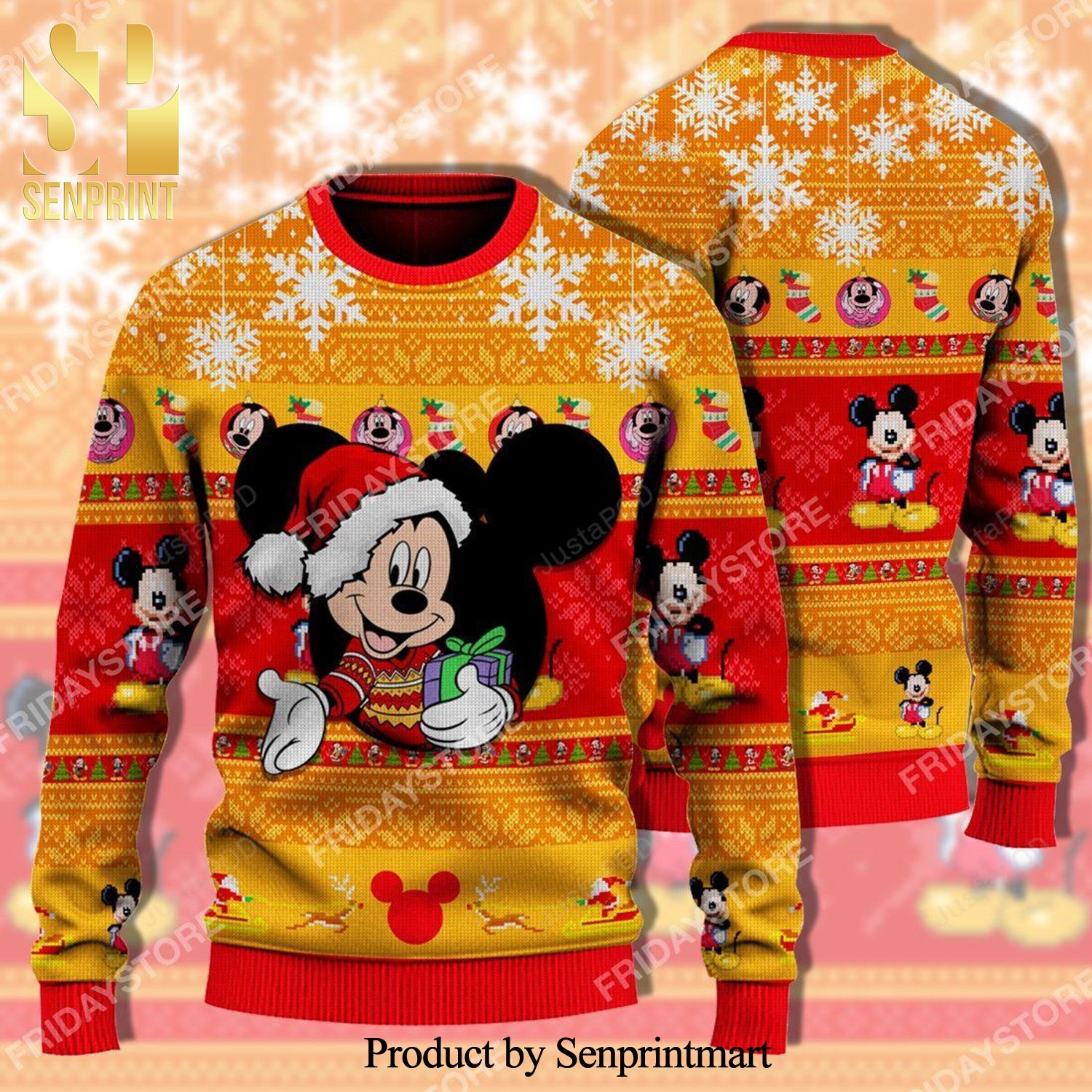 Mickey Mouse Orange Disney Knitted Ugly Christmas Sweater