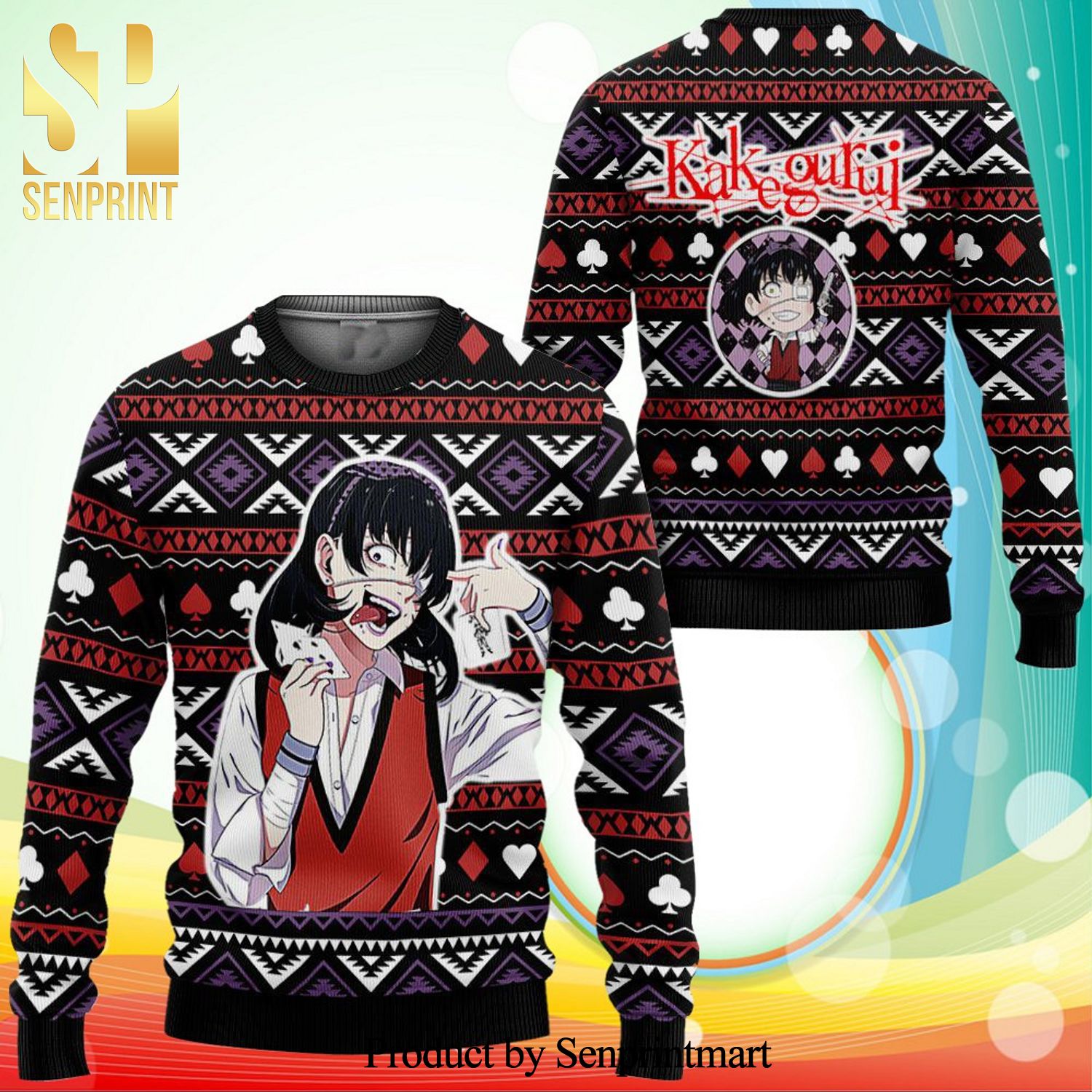 Midari Ikishima Kakegurui Manga Anime Knitted Ugly Christmas Sweater