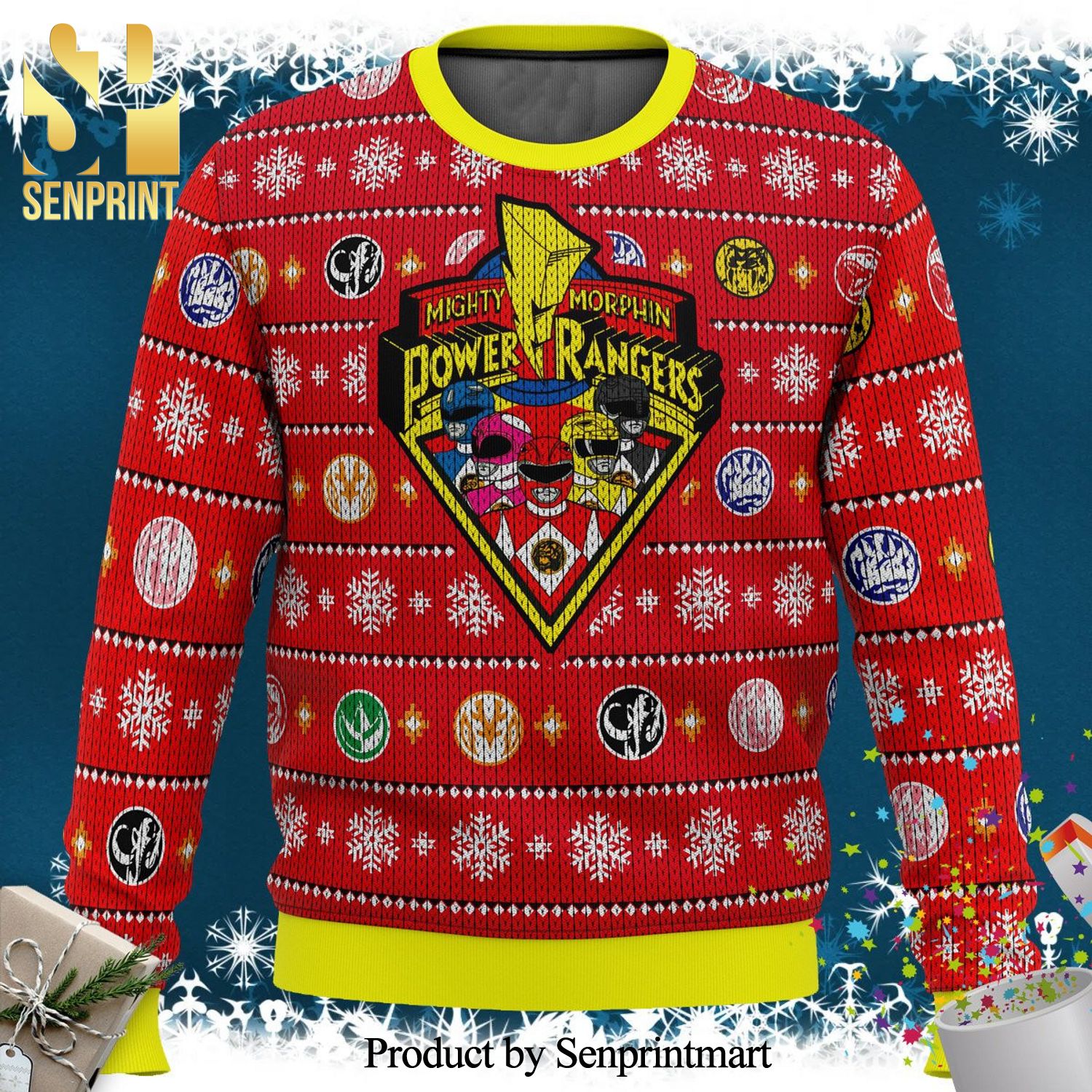 Mighty Morphin Power Rangers Knitted Ugly Christmas Sweater