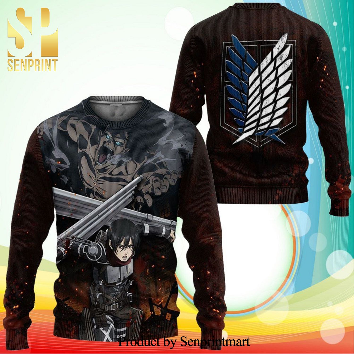 Mikasa Ackerman Attack On Titan Final Season Manga Anime Knitted Ugly Christmas Sweater