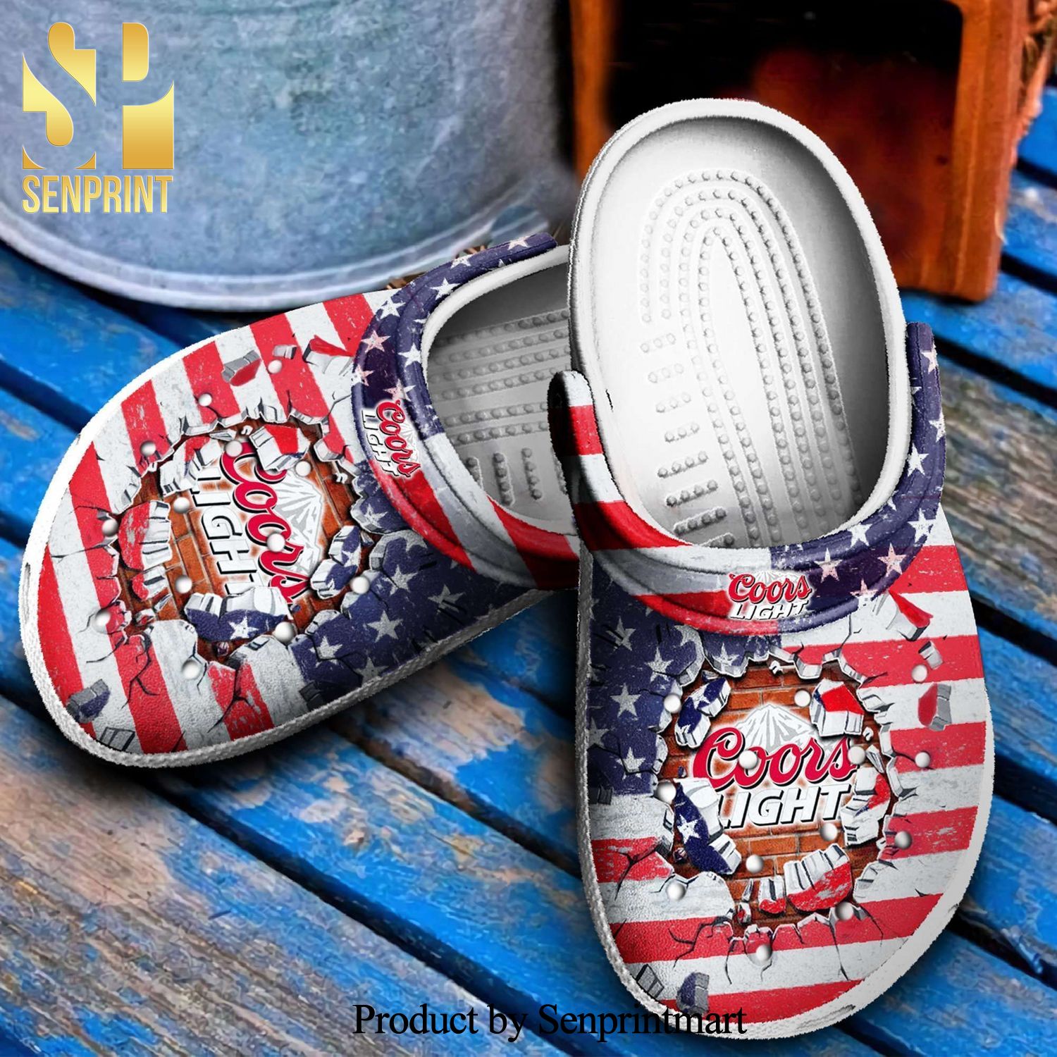 Coors Light Broken Brick American Flag Rubber Crocs Crocband