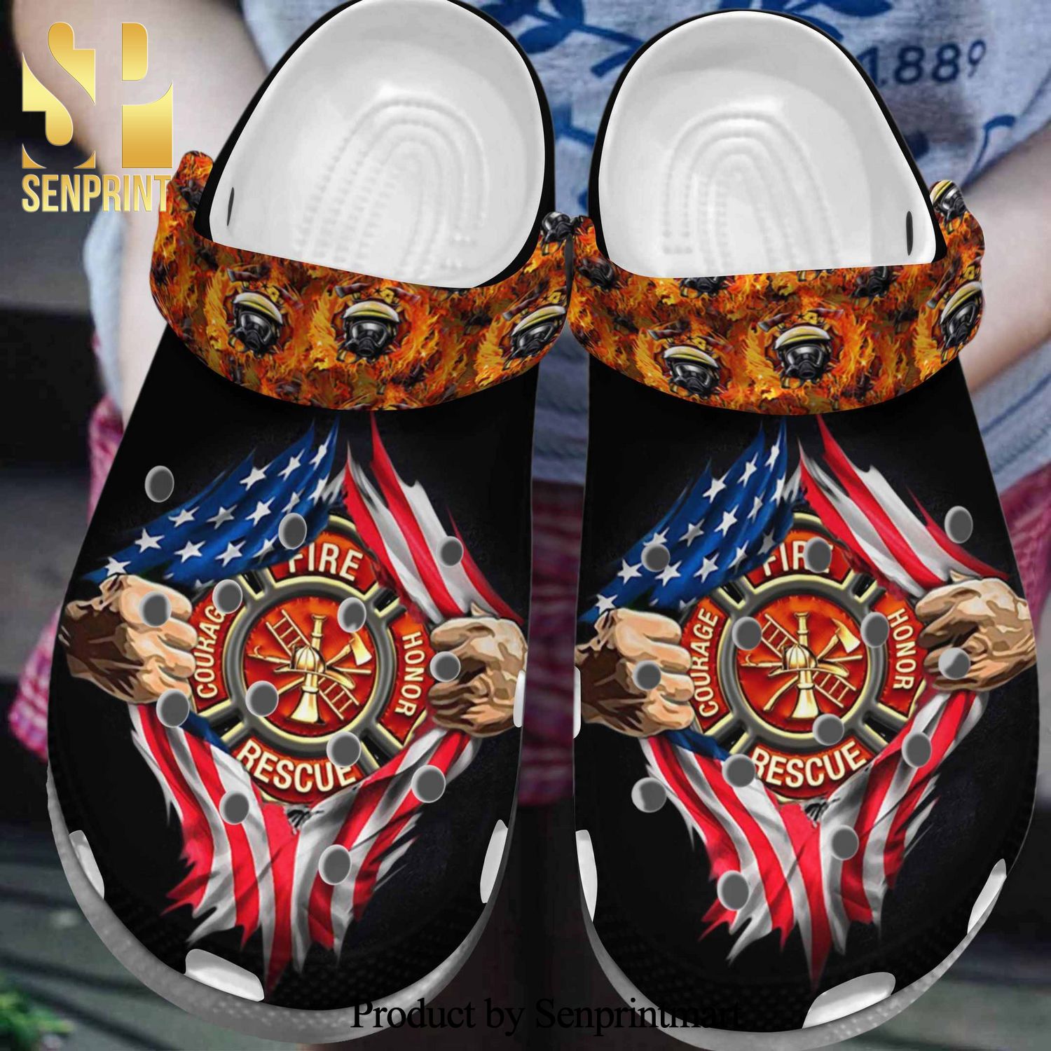 Courage Fire Honor Rescue Us Firefighter Firefighter 4Th Of July Hypebeast Fashion Crocs Unisex Crocband Clogs