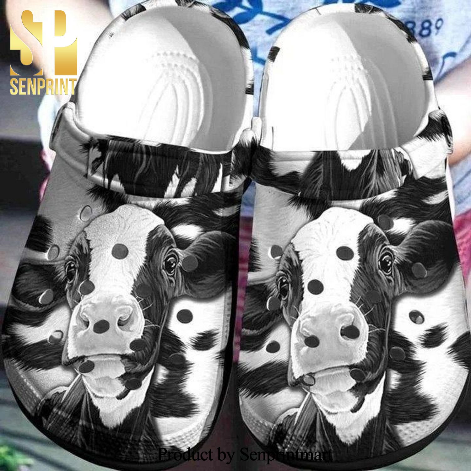 Cow Black And White All Over Printed Unisex Crocs Crocband Clog