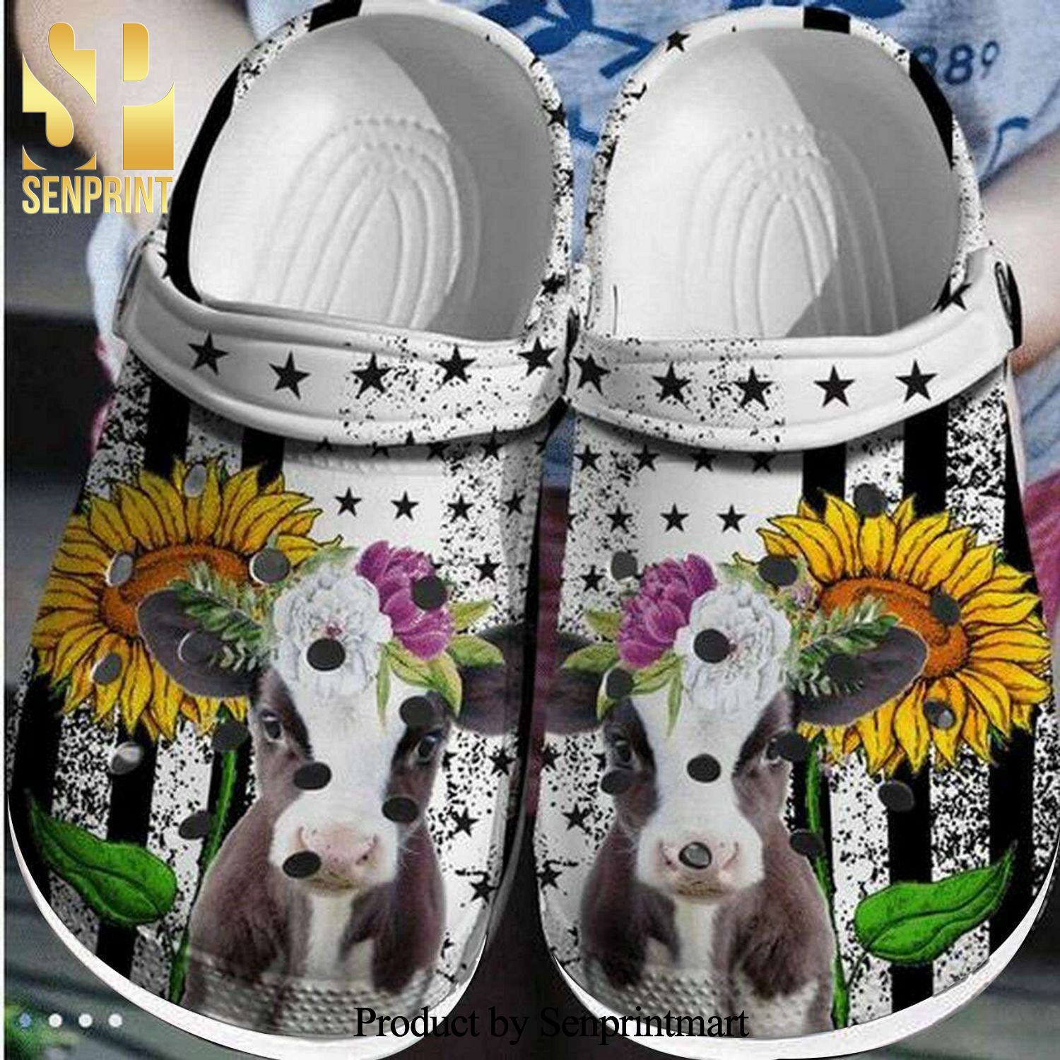 Cow Sunflower Usa Flag 4Th Of July Hypebeast Fashion Crocs Crocband Clog