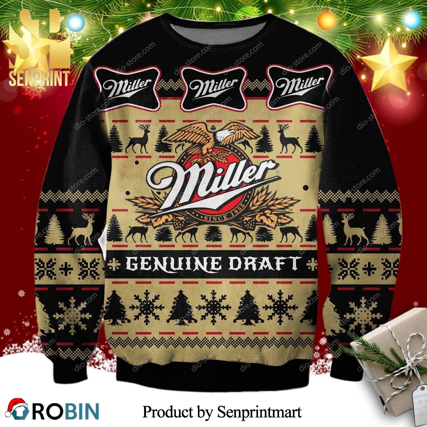 Miller Genuine Draft Beer Knitted Ugly Christmas Sweater