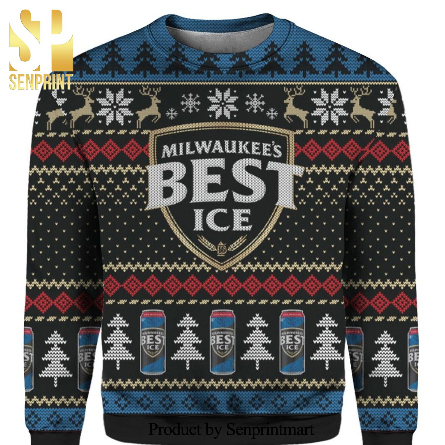 Milwaukee’s Best Ice Beer Black Knitted Ugly Christmas Sweater