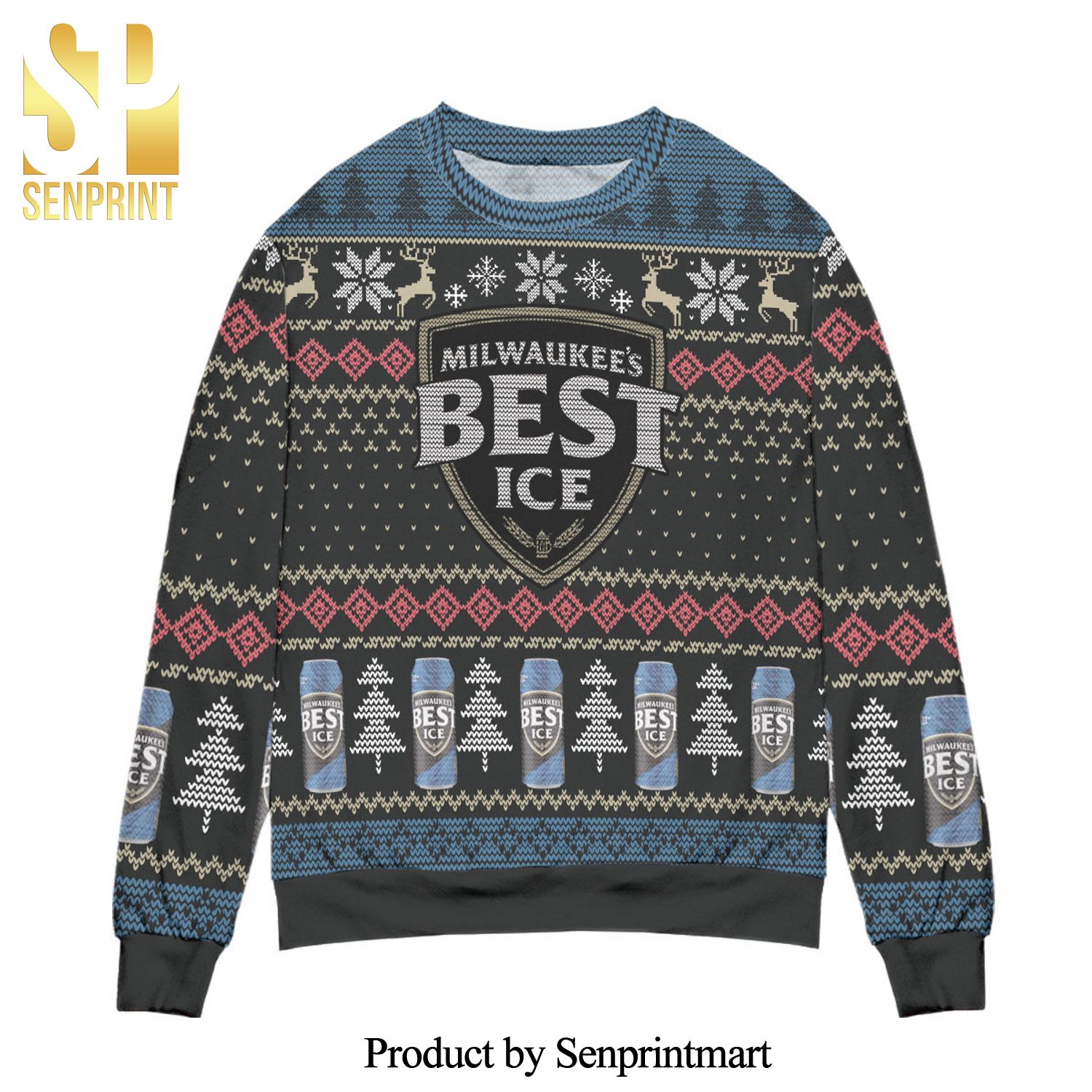 Milwaukee’s Best Ice Beer Snowflake Pattern Knitted Ugly Christmas Sweater – Black