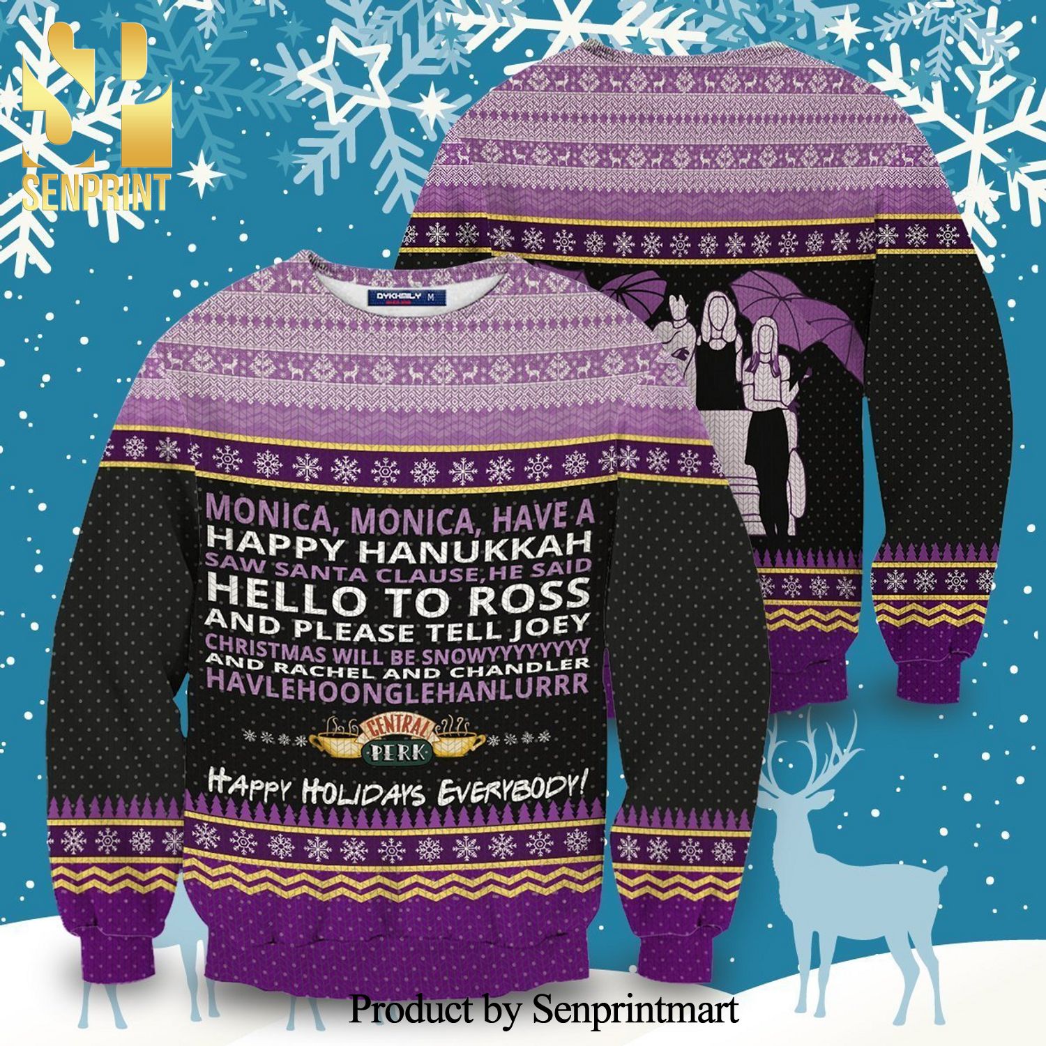 Monica Monica Have A Happy Hanukkah Song Lyrics Knitted Ugly Christmas Sweater