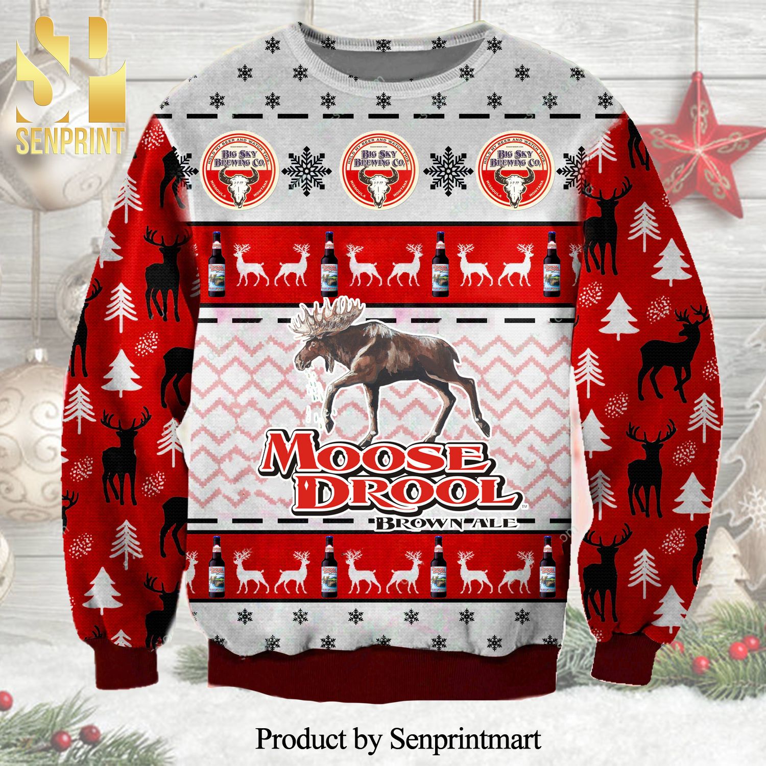 Moose Drool Brown Ale Big Sky Brewing Knitted Ugly Christmas Sweater