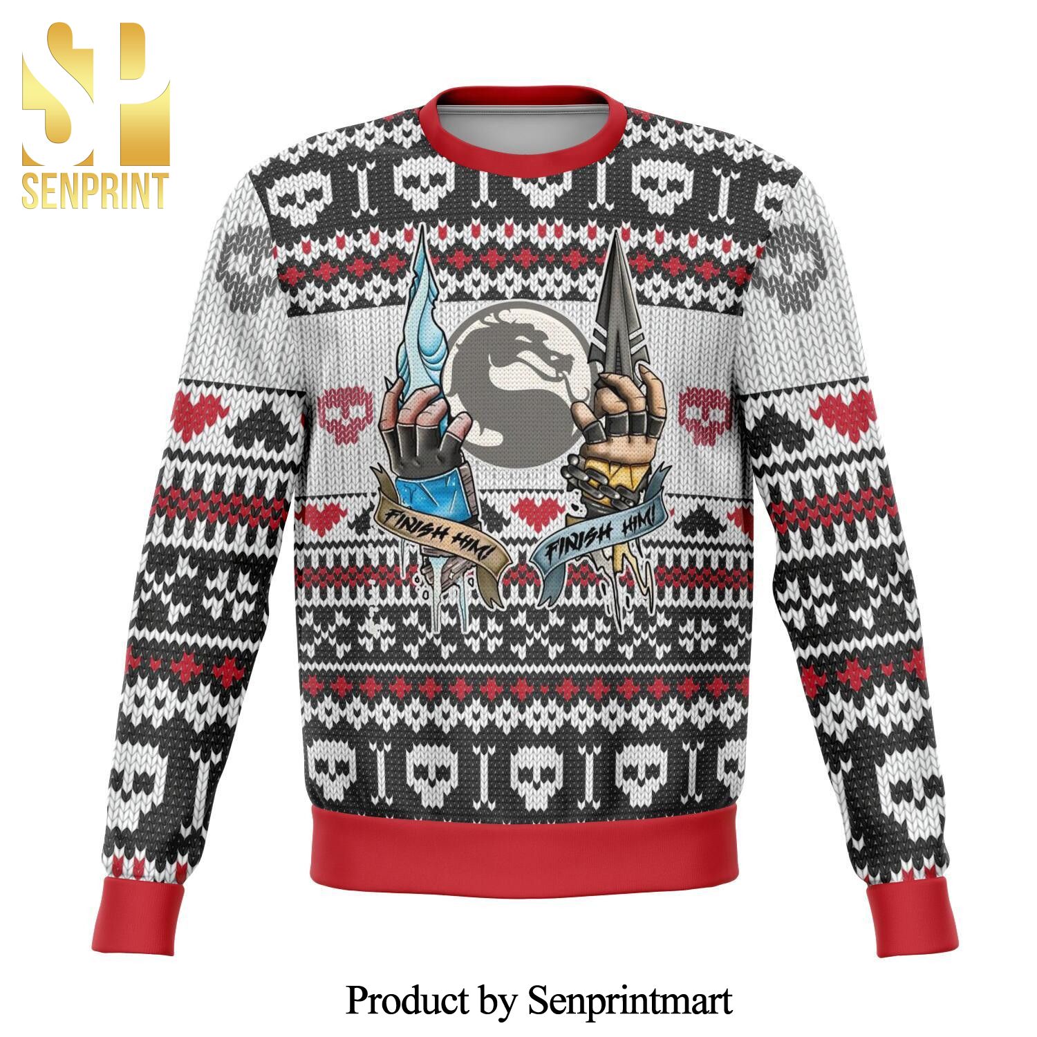 Mortal Kombat Finish Him Premium Knitted Ugly Christmas Sweater