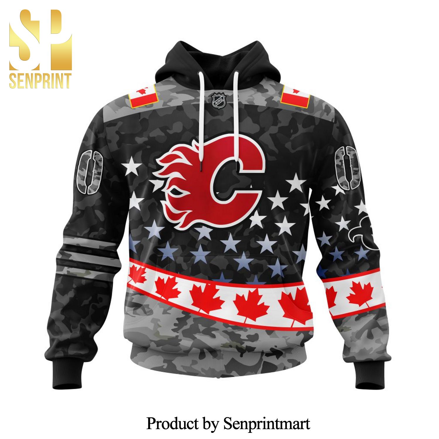 NHL Calgary Flames Specialized Color And Our Beloved Canadien Flag Color All Over Printed Shirt