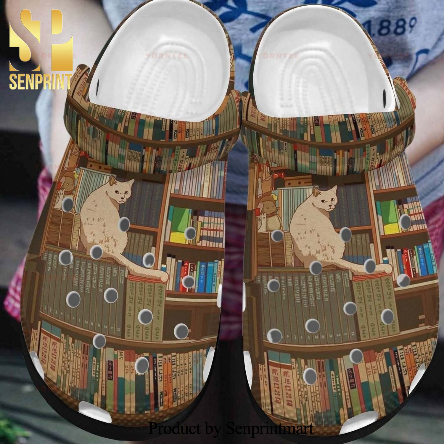 Crocs Bookshelf And White Cat Gift For Lover Street Style Crocs Classic