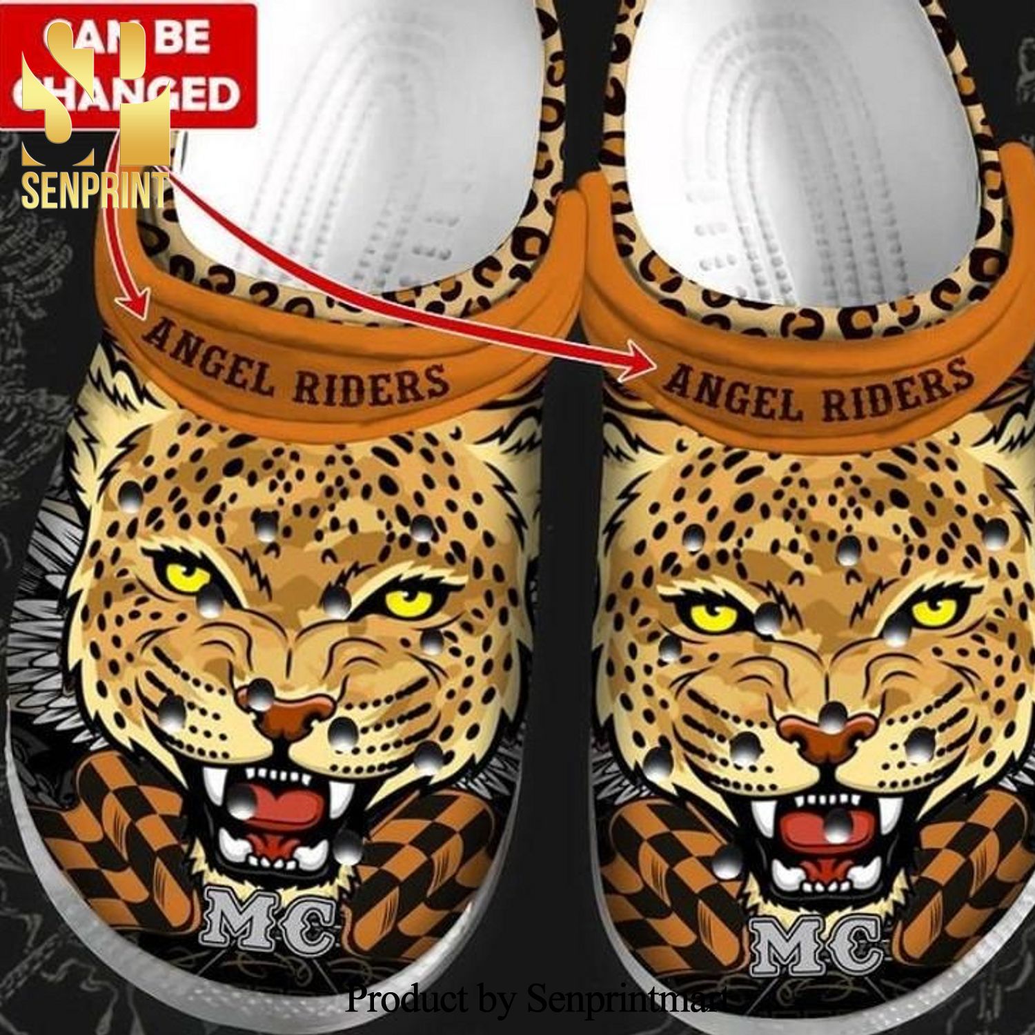 Custom name Angels riders tiger art All Over Printed Crocs Crocband In Unisex Adult Shoes