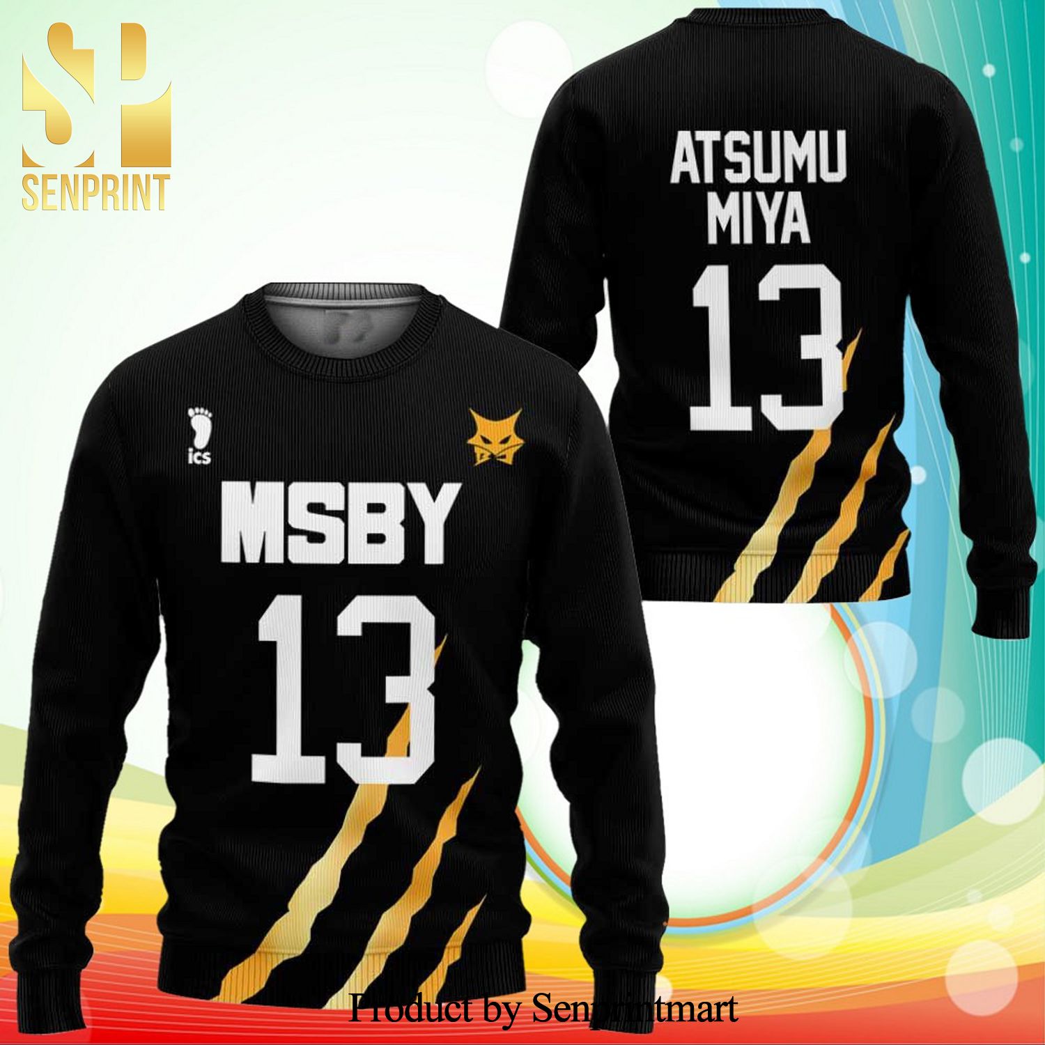 Msby Atsumu Miya Uniform Number 13 Haikyuu Manga Anime Knitted Ugly Christmas Sweater