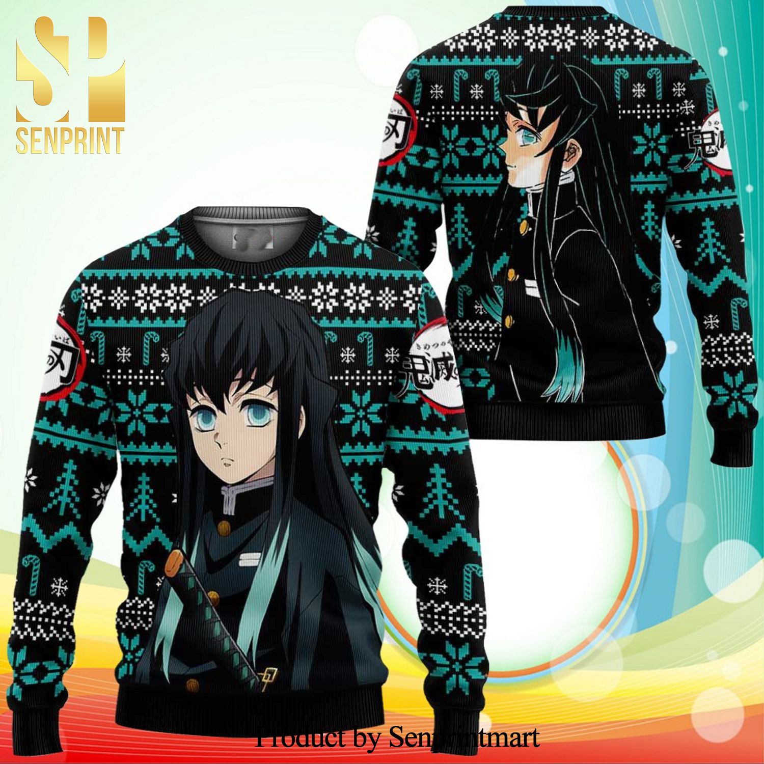 Muichiro Demon Slayer Anime Xmas Gifts Knitted Ugly Christmas Sweater