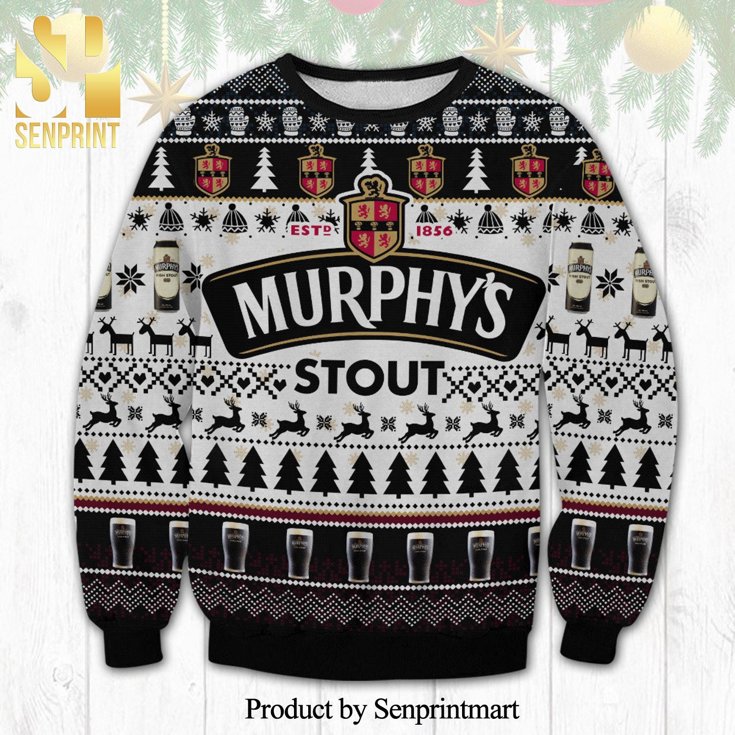 Murphy’s Irish Stout Draught Style Beer Logo Knitted Ugly Christmas Sweater