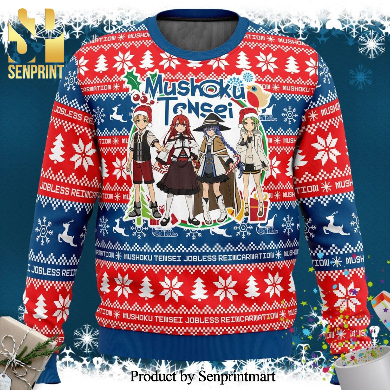 Mushoku Tensei Jobless Reincarnation Characters Anime Knitted Ugly Christmas Sweater