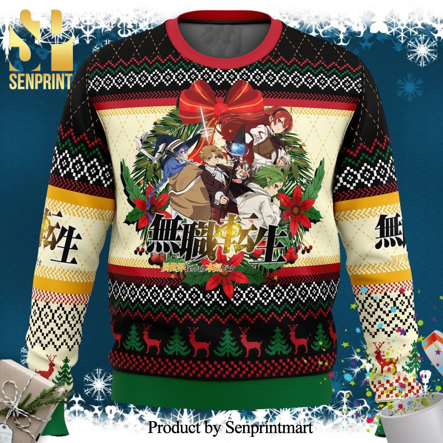 Mushoku Tensei Jobless Reincarnation Characters Knitted Ugly Christmas Sweater