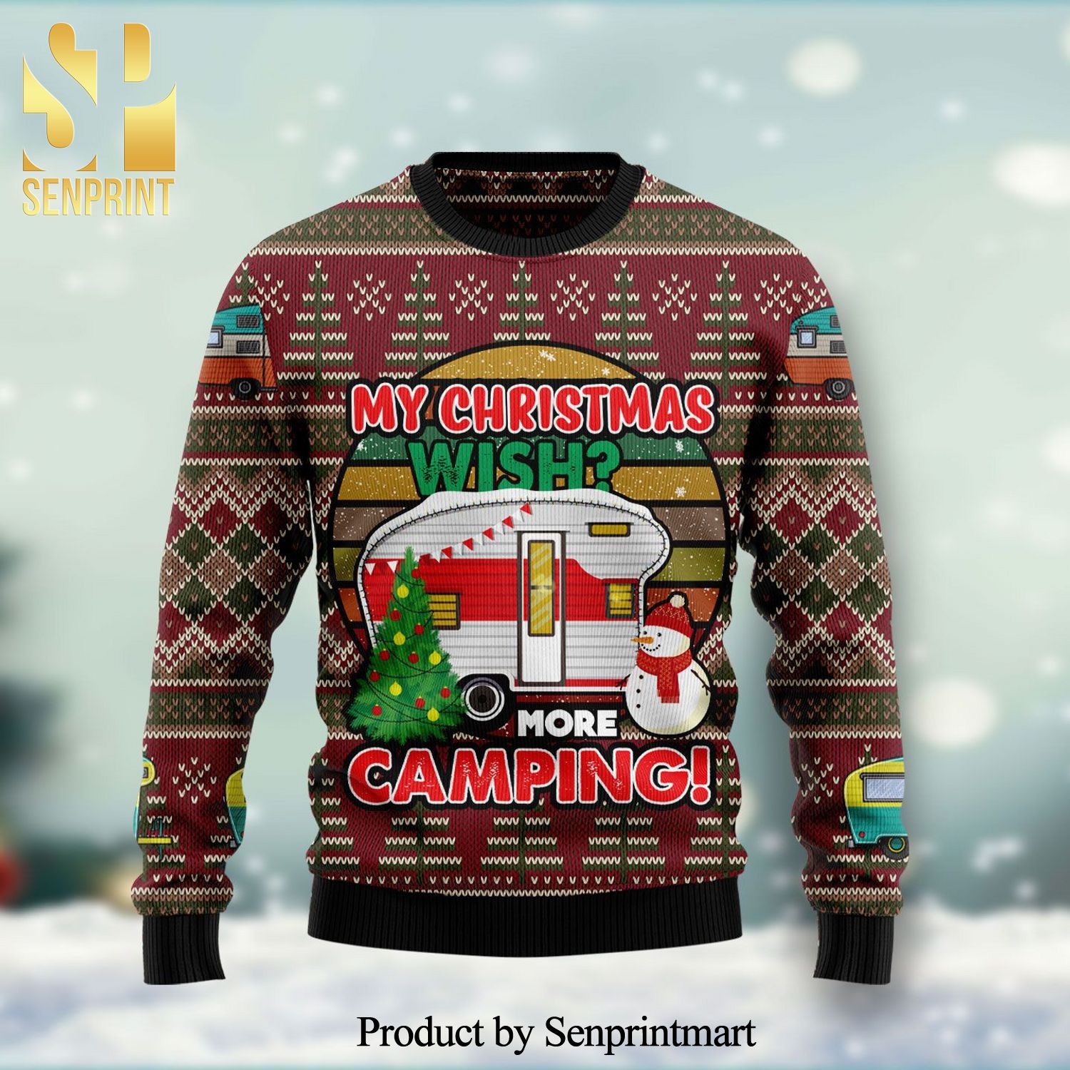 My Christmas Wish More Camping Knitted Ugly Christmas Sweater