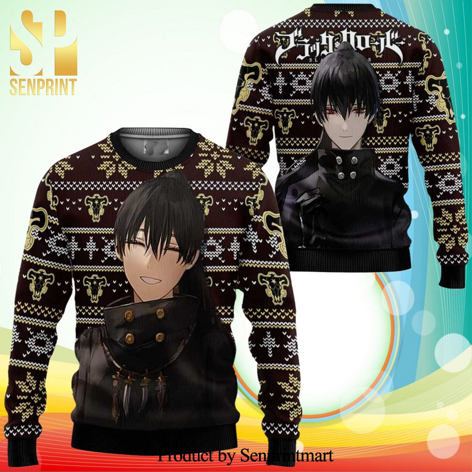 Nacht Faust Black Clover Manga Anime Knitted Ugly Christmas Sweater