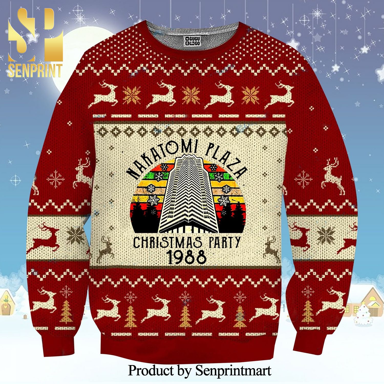 Nakatomi Plaza Christmas Party 1988 Die Hard Knitted Ugly Christmas Sweater