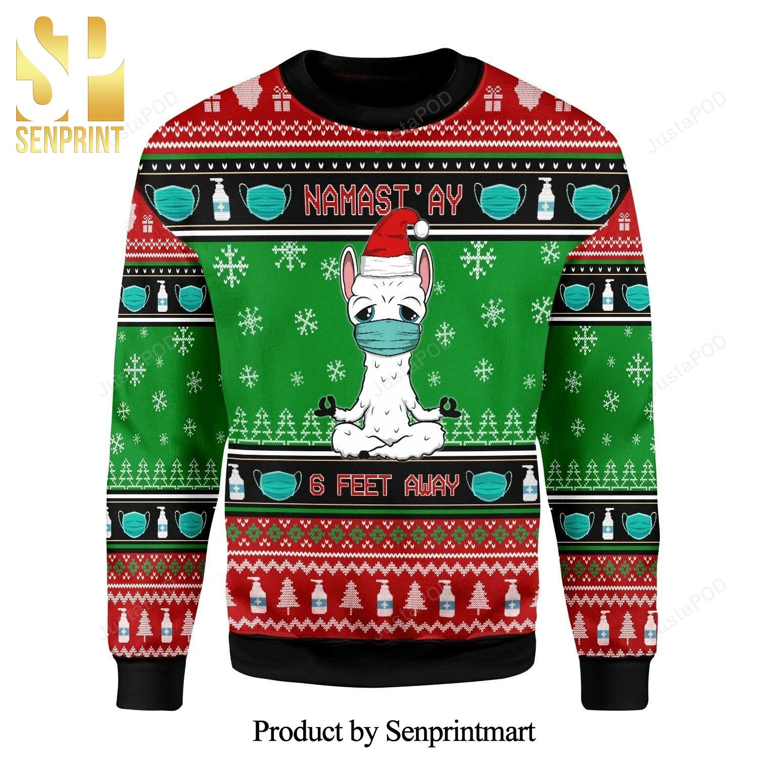 Namaste Stay 6 Feet Away Knitted Ugly Christmas Sweater