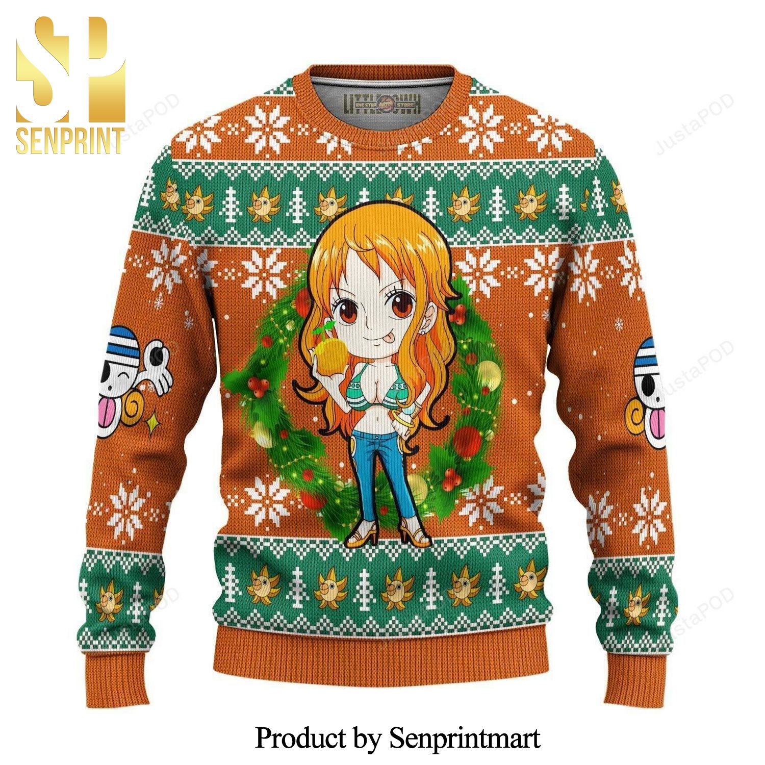 Nami One Piece Wreath Manga Anime Knitted Ugly Christmas Sweater