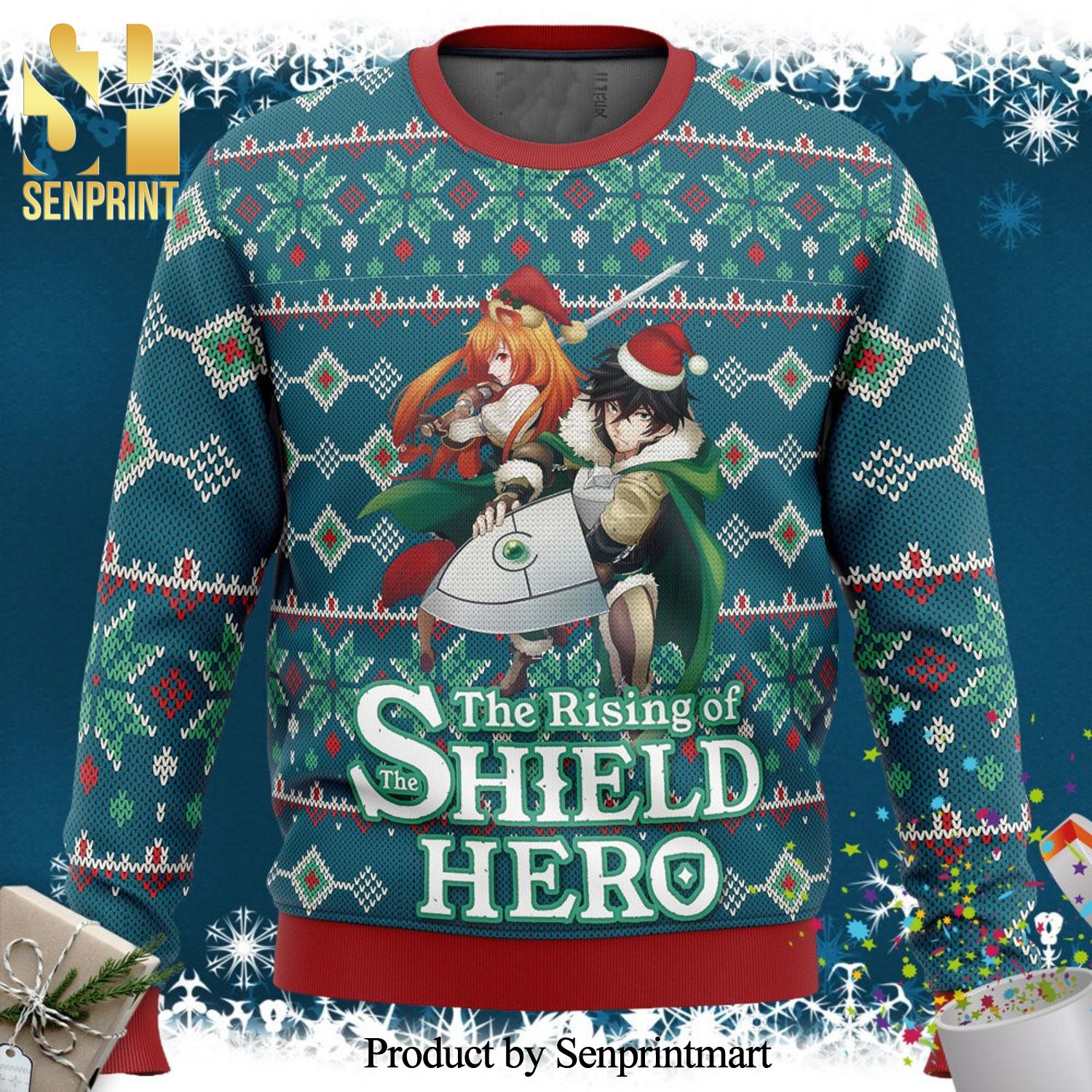 Naofumi Iwatani And Raphtalia Rising Of The Shield Hero Manga Anime Knitted Ugly Christmas Sweater