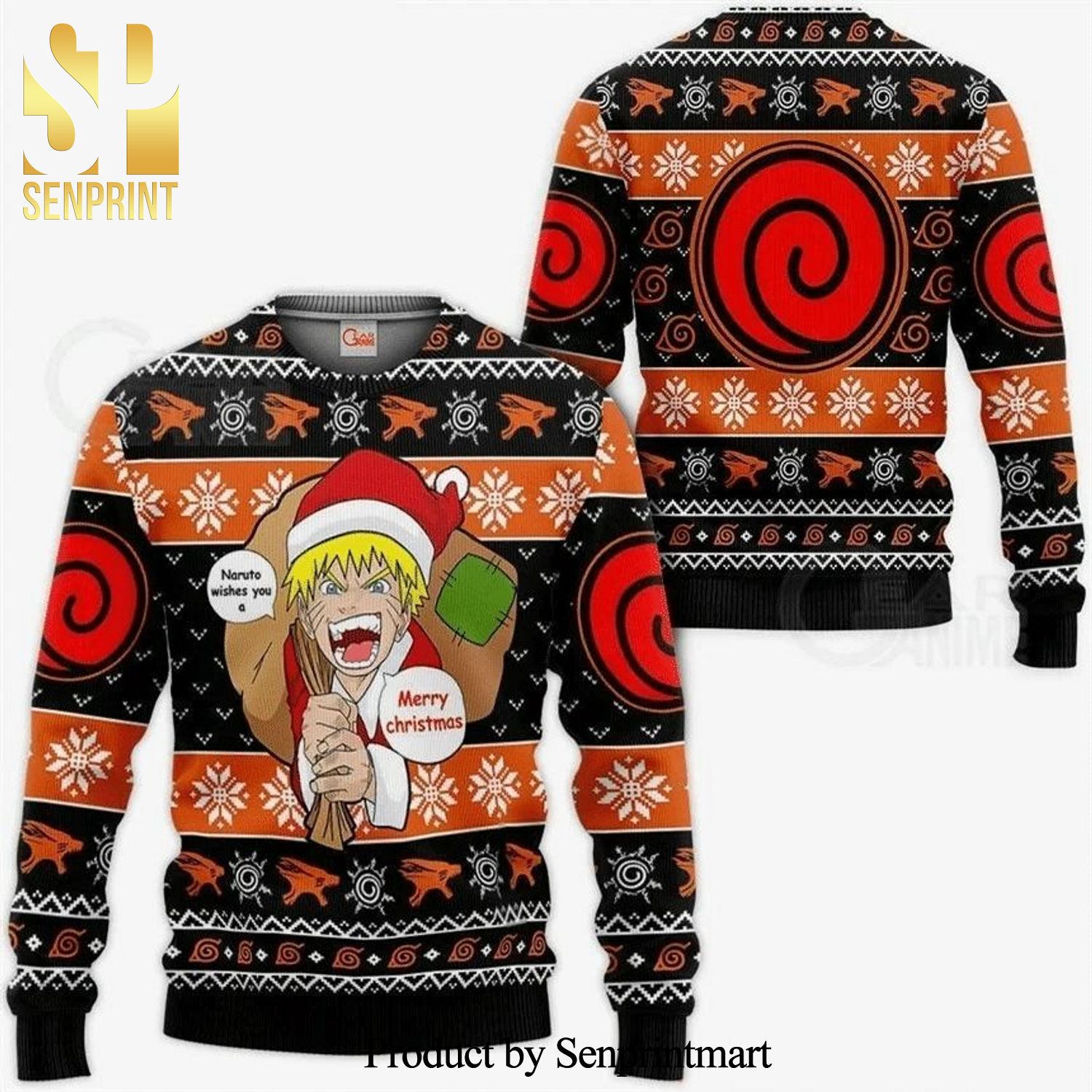 Naruto Uzumaki Clan Manga Anime Knitted Ugly Christmas Sweater