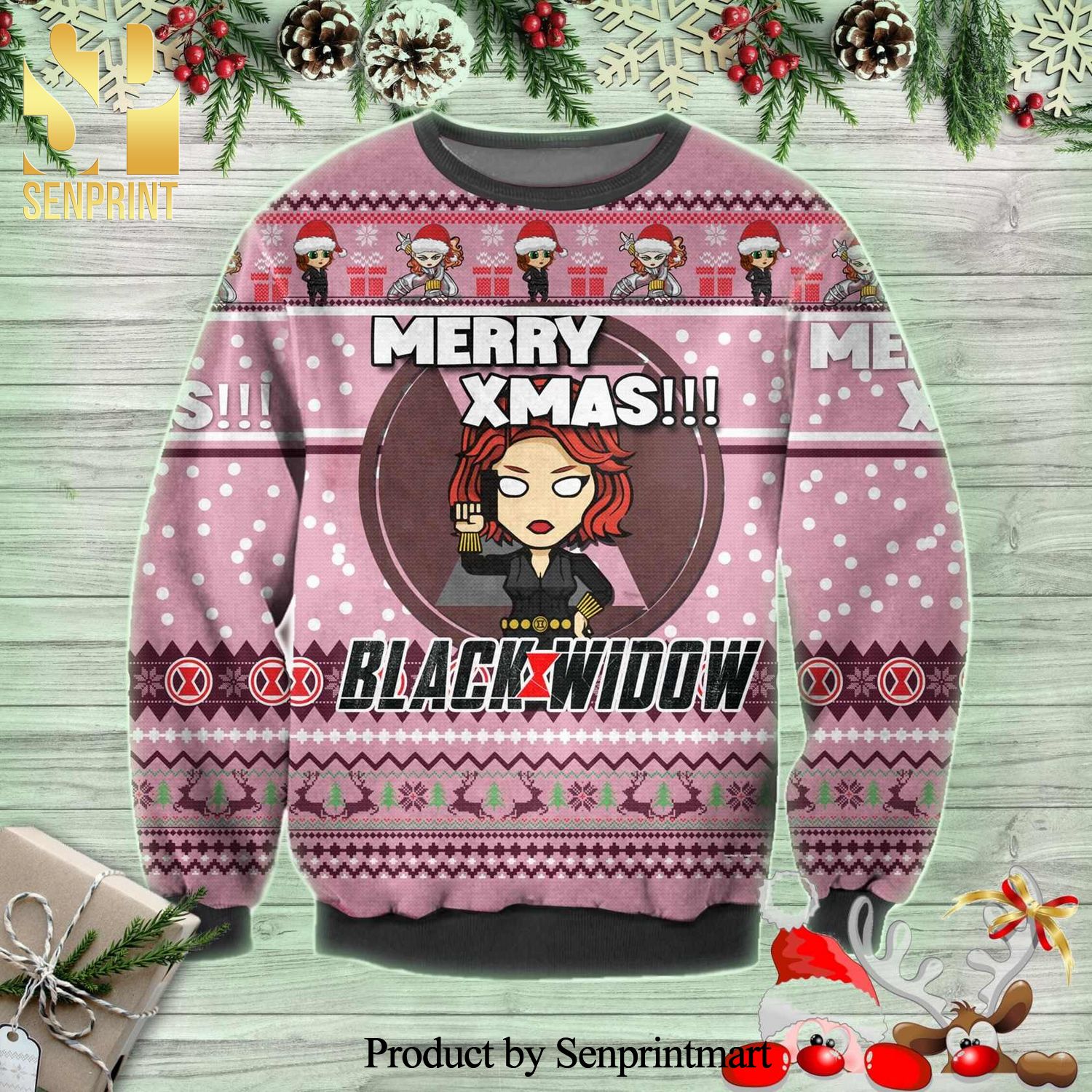 Natasha Romanova Black Widow Merry Xmas Knitted Ugly Christmas Sweater