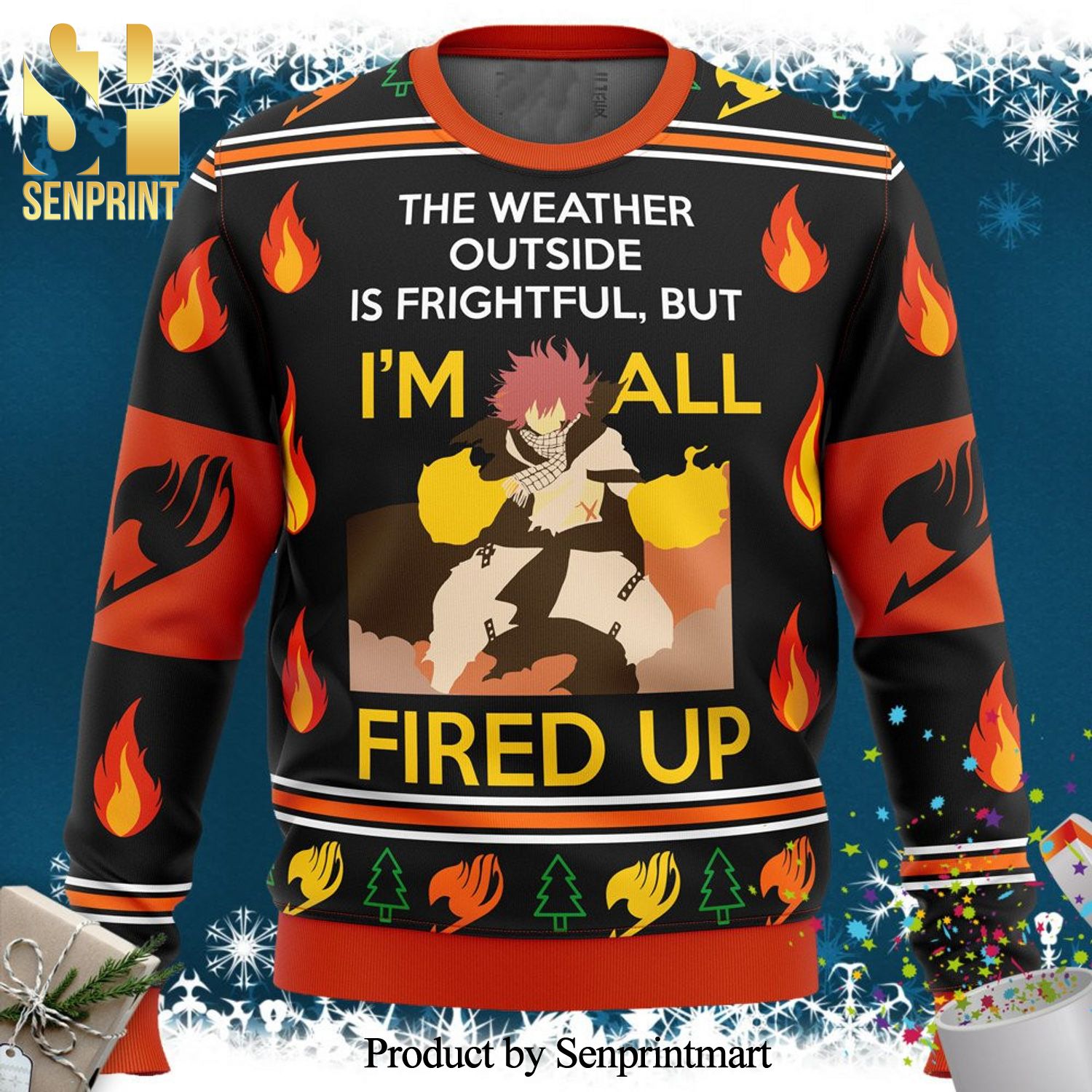 Natsu Dragneel Fired Up Fairy Tail Knitted Ugly Christmas Sweater