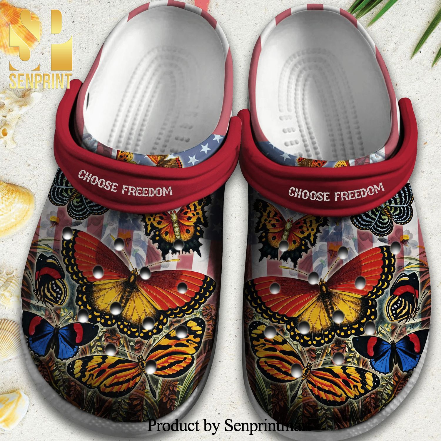 Custom Name Butterfly Usa Flag 4Th Of July Gift For Lover All Over Printed Crocs Crocband Clog