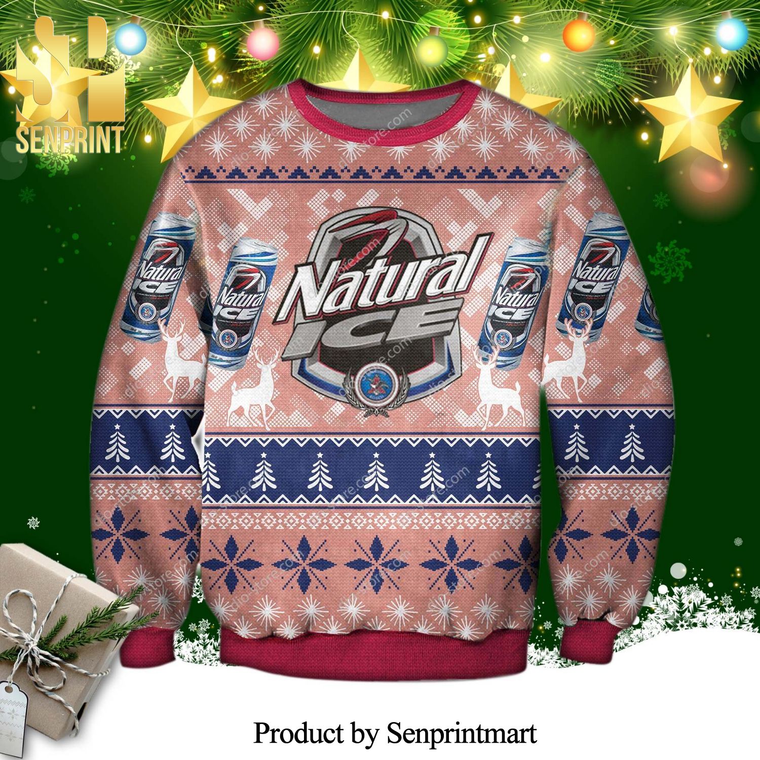 Natural Ice Beer Knitted Ugly Christmas Sweater