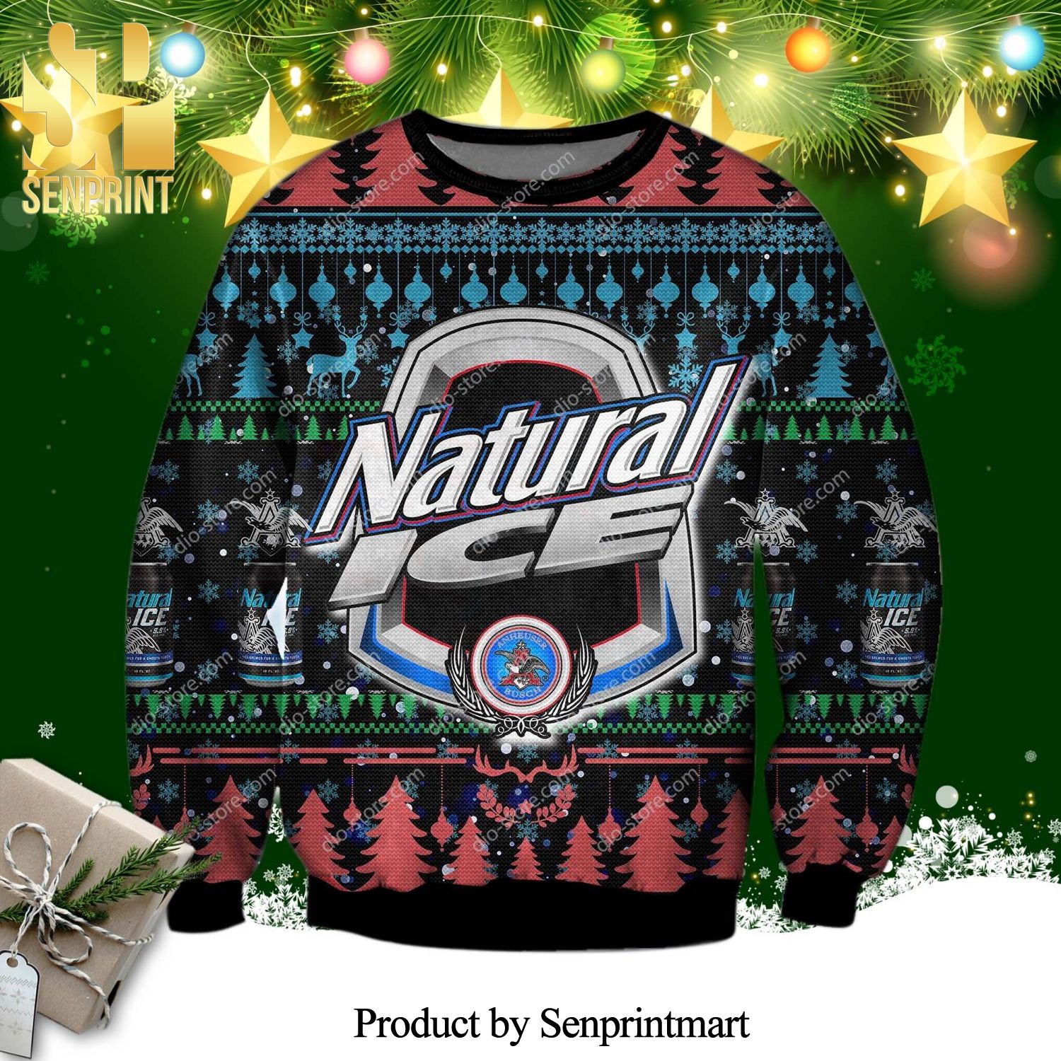 Natural Ice Beer Logo Wool Knitted Ugly Christmas Sweater