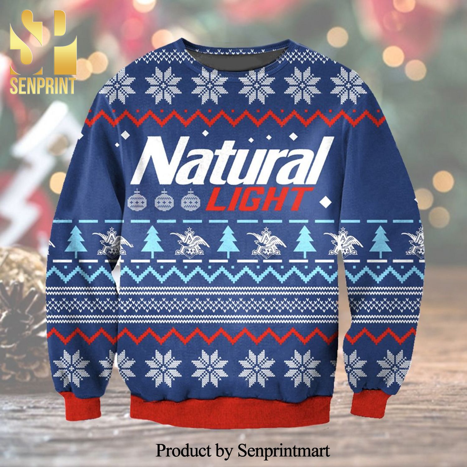 Natural Light Blue Knitted Ugly Christmas Sweater