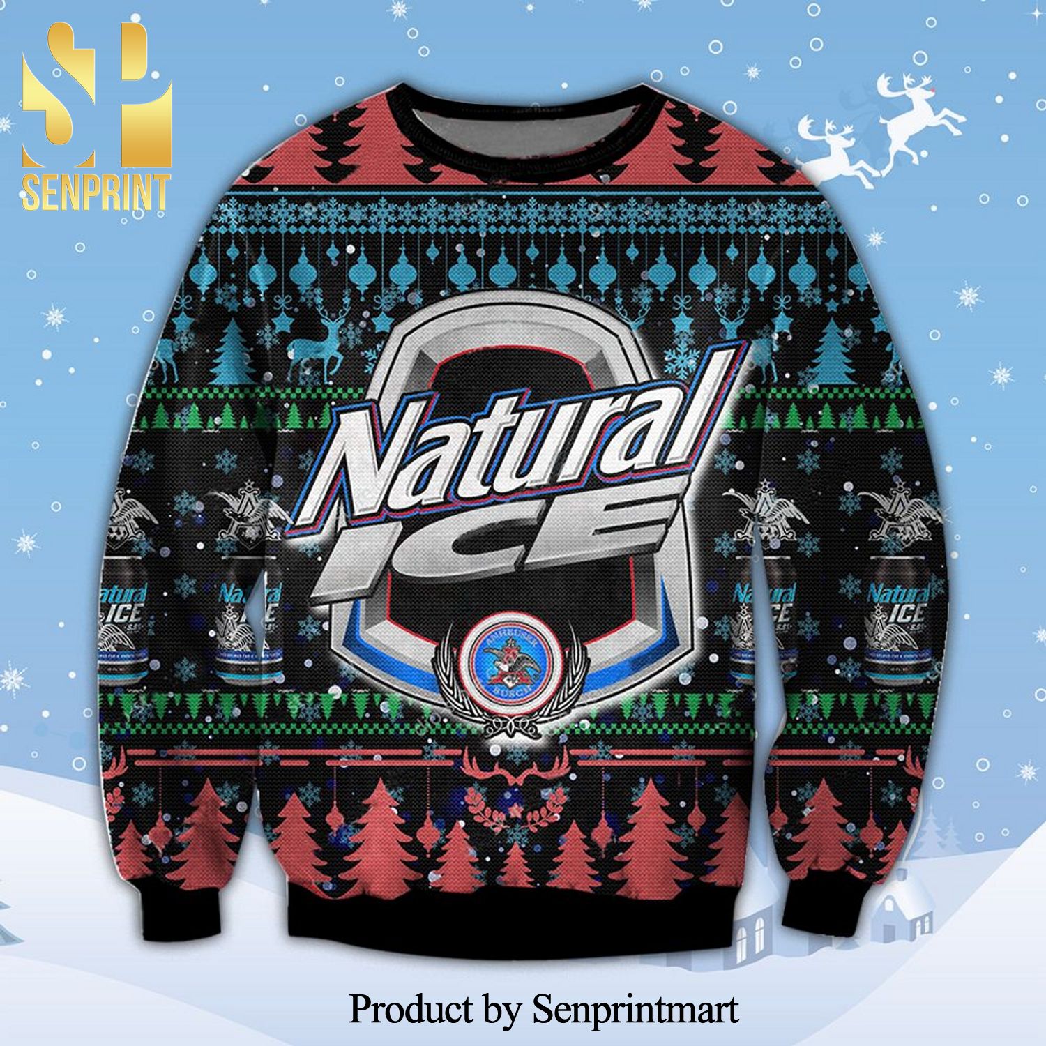 Natural Light Ice Beer Cans Natural Light Eagle Transparent Logo Knitted Ugly Christmas Sweater