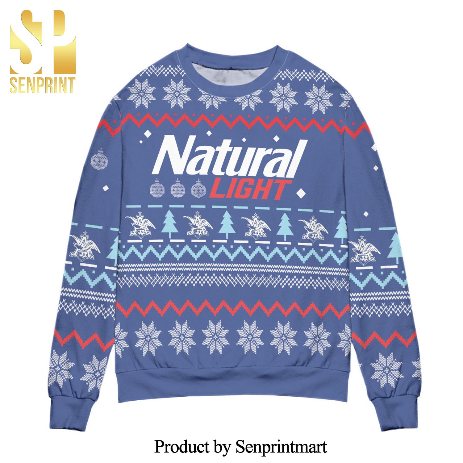 Natural Light Snowflakes Pattern Knitted Ugly Christmas Sweater – Blue