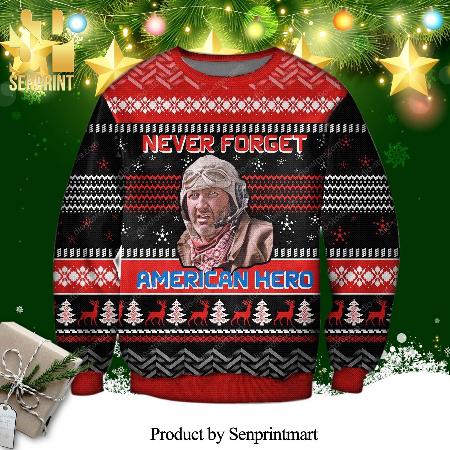 Never Forget American Hero Knitted Ugly Christmas Sweater