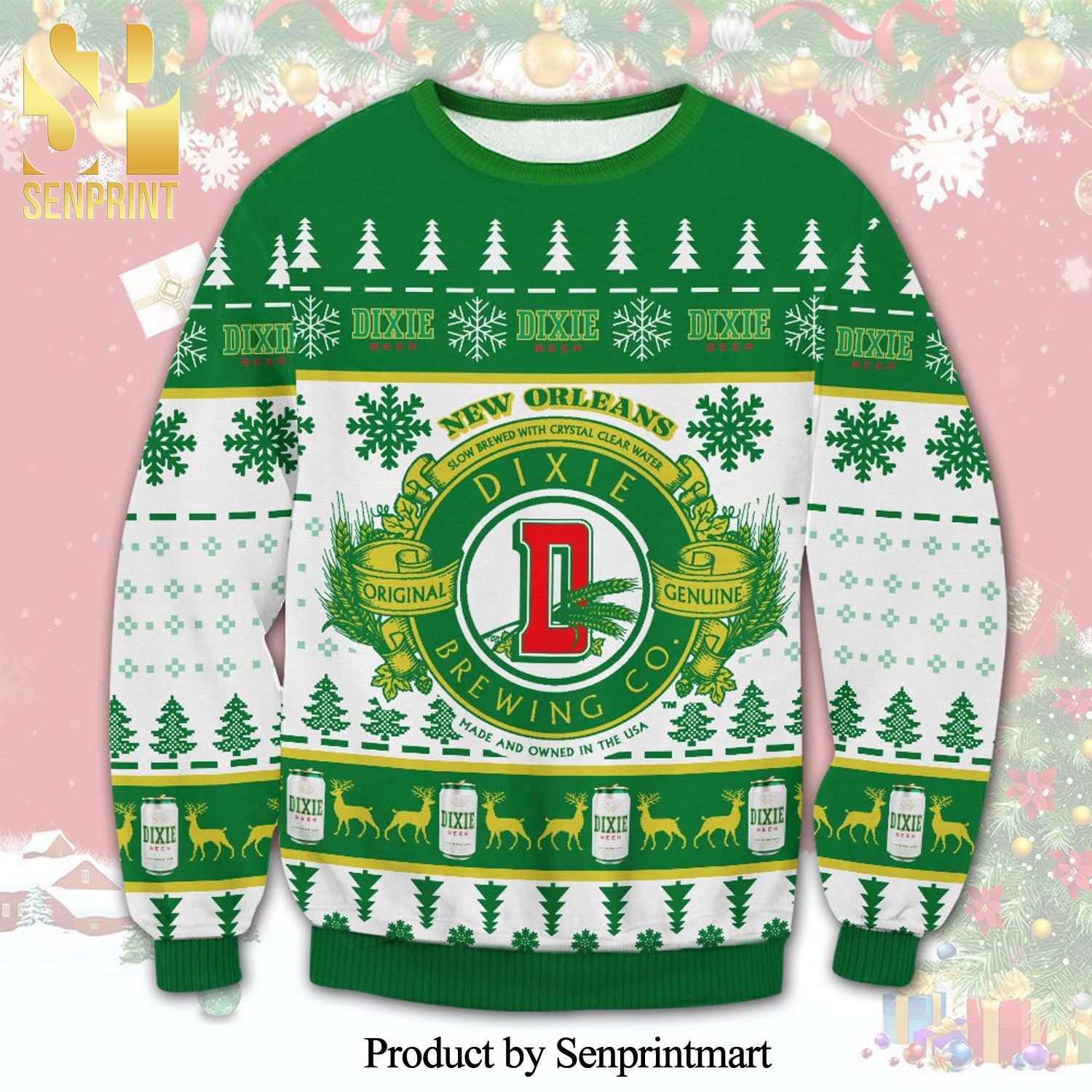 New Orleans Brewery Dixie Beer Logo Knitted Ugly Christmas Sweater