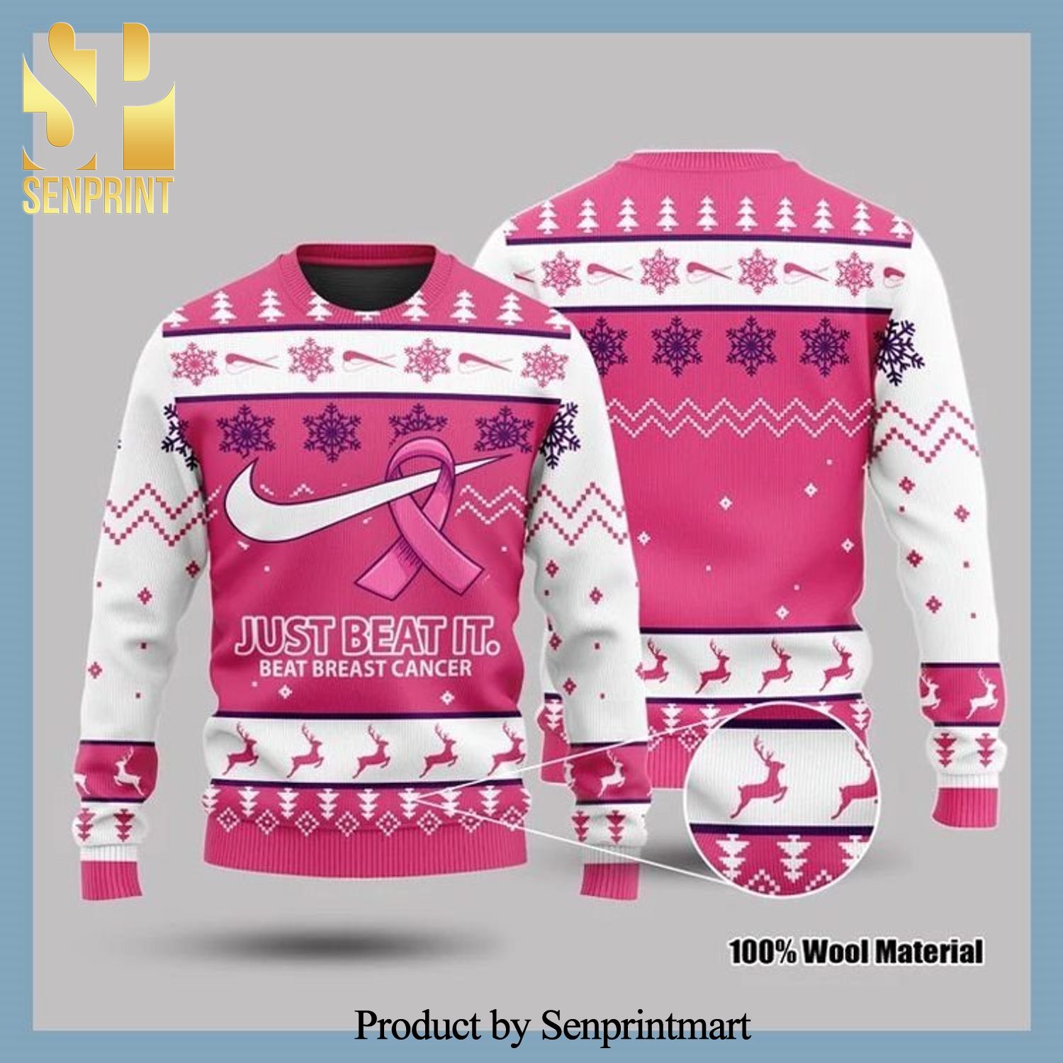Nike Just Beat It Beat Breast Cancer Knitted Ugly Christmas Sweater