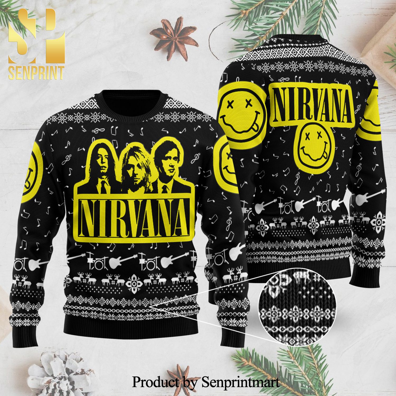 Nirvana Band Rock Band Poster Knitted Ugly Christmas Sweater