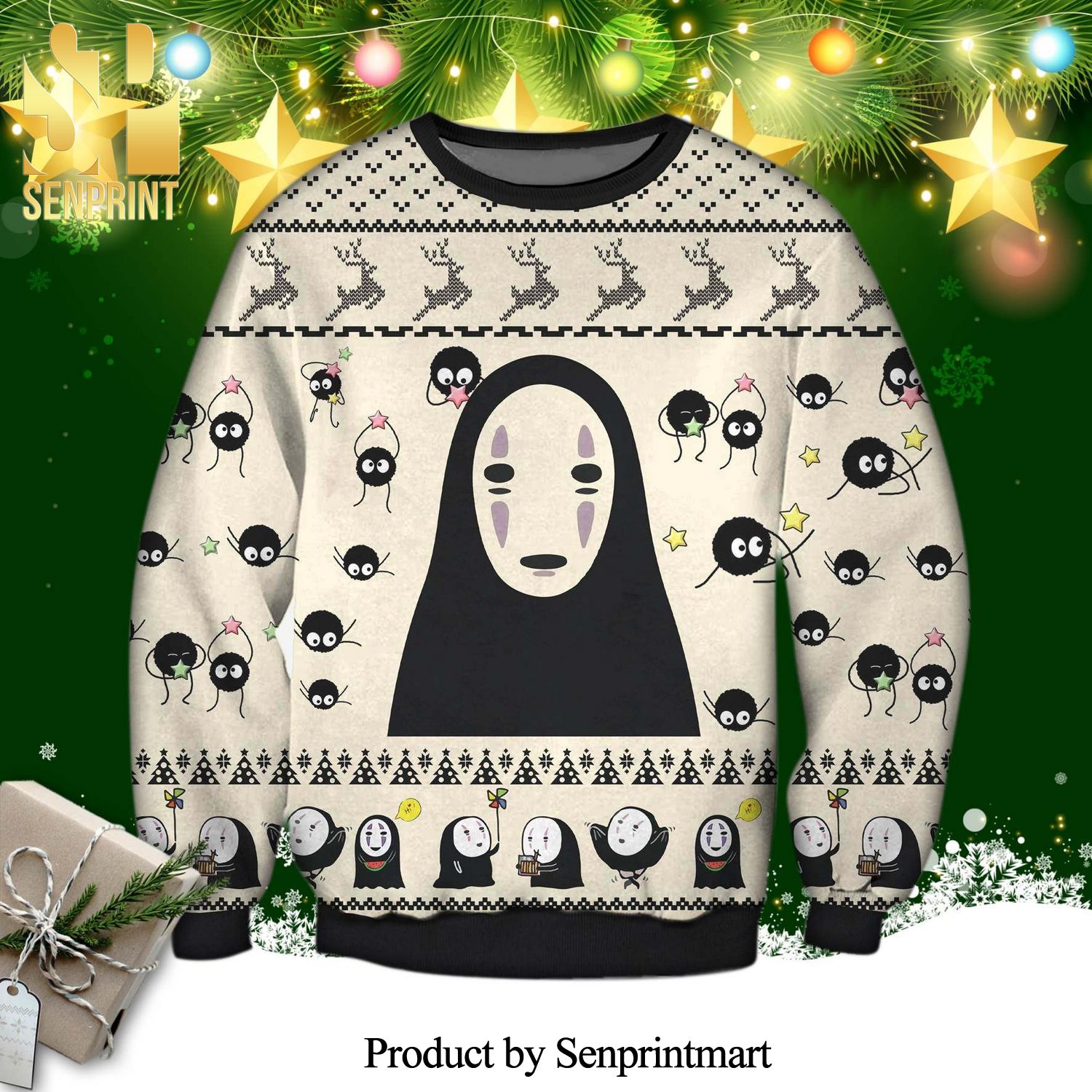 No Face Spirited Away Anime Knitted Ugly Christmas Sweater