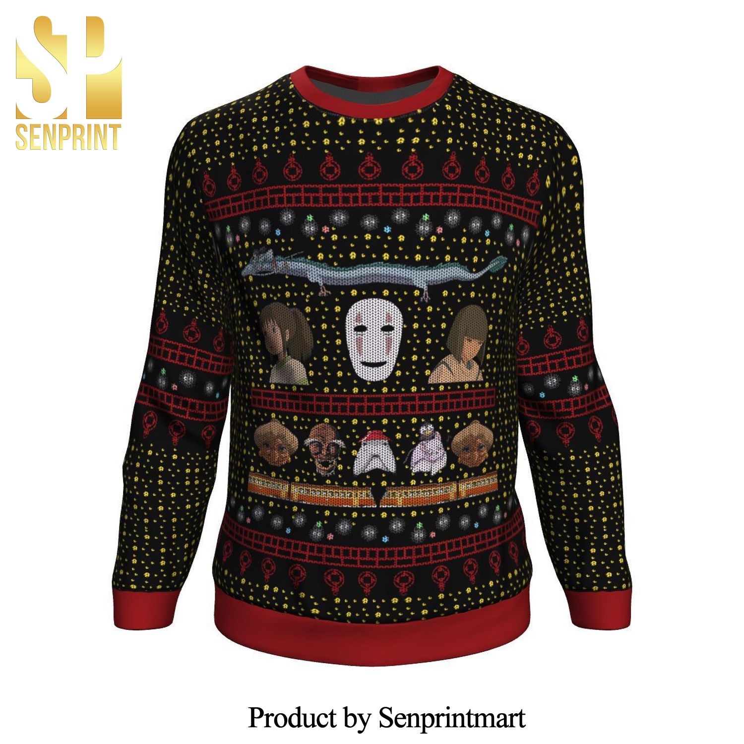 No Face Spirited Away Characters Studio Ghibli Knitted Ugly Christmas Sweater